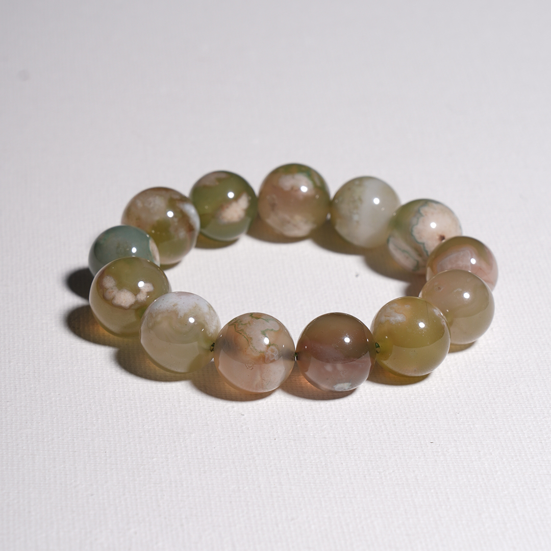 Green Flower Agate Bracelet - Stress Relief, Connection, Stabilizing