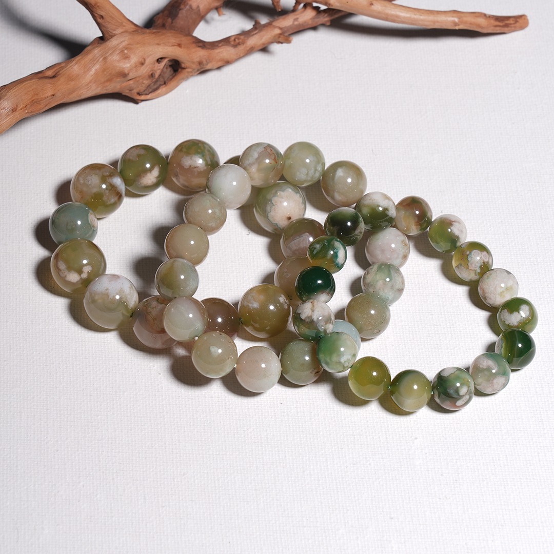 Green Flower Agate Bracelet - Stress Relief, Connection, Stabilizing