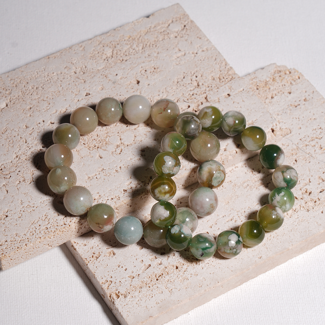 Green Flower Agate Bracelet - Stress Relief, Connection, Stabilizing