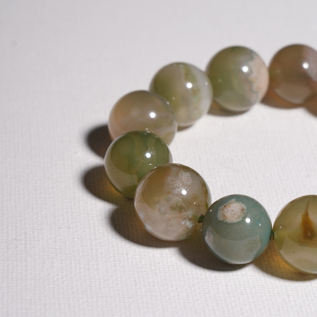Green Flower Agate Bracelet - Stress Relief, Connection, Stabilizing
