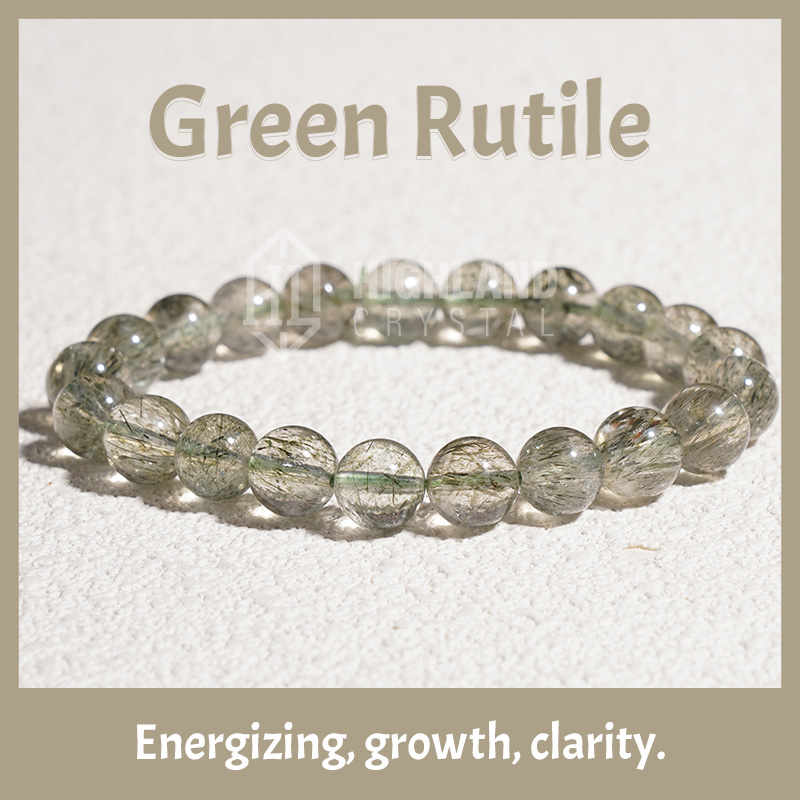 Green Rutiled Bracelet Gemstone Beaded Stretch Crystal Bracelets