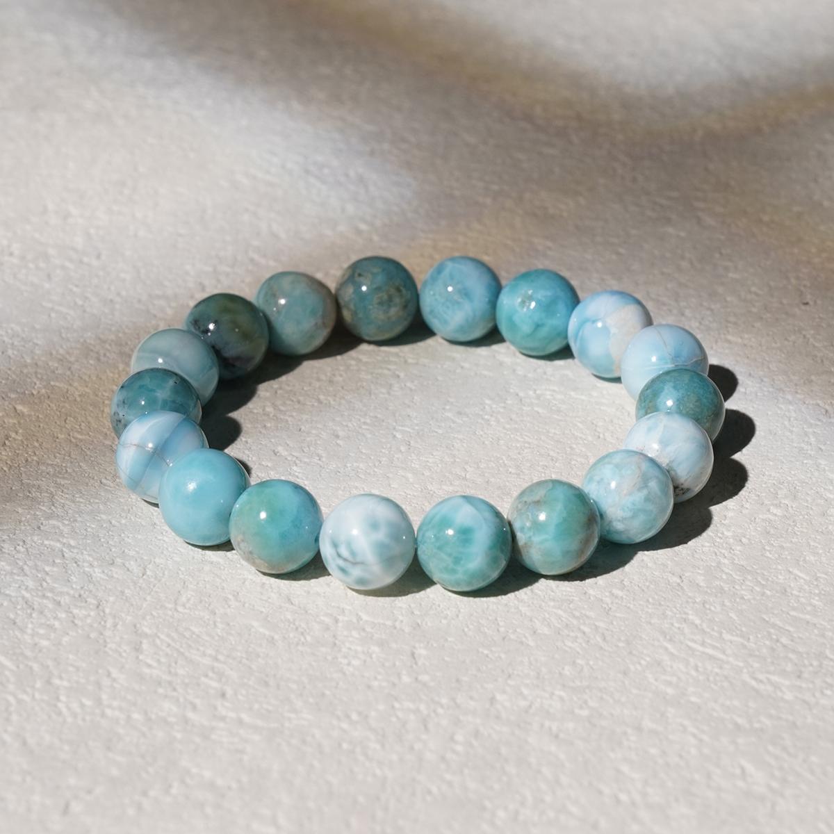 Larimar Beads Bracelet Protection Healing Power Gemstone Bracelet for Women Men's Gifts - Calming, Self-Expression, Spiritual Connection