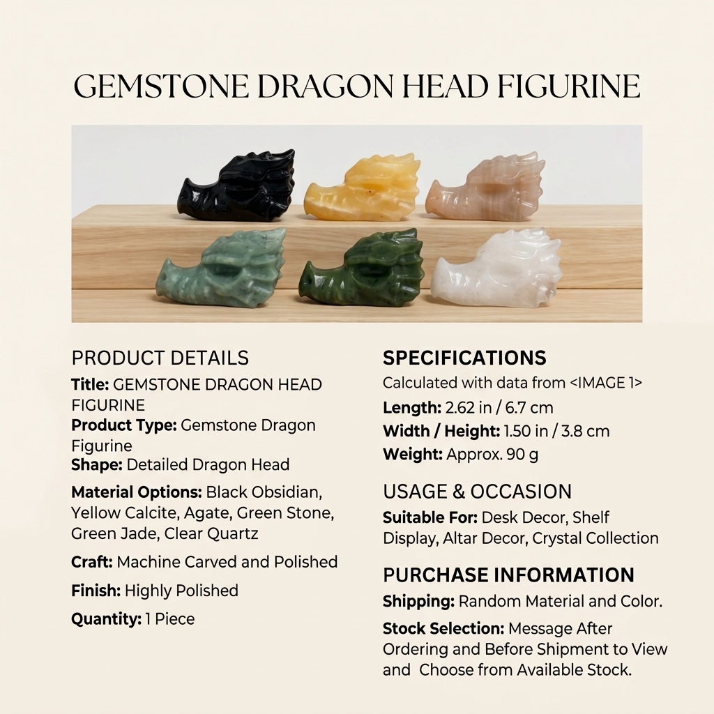 Polished Black Obsidian & Mixed Gemstone Dragon Head Figurine