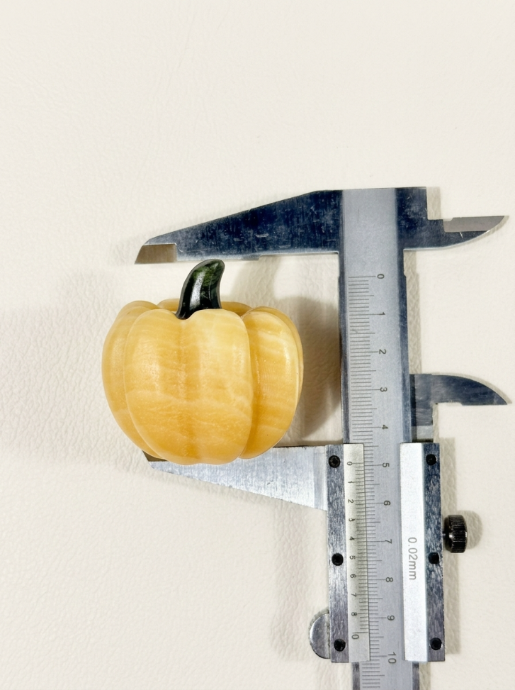 Yellow Calcite Pumpkin with Green Jade Stem – Hand-Assembled Fall Gemstone Decor