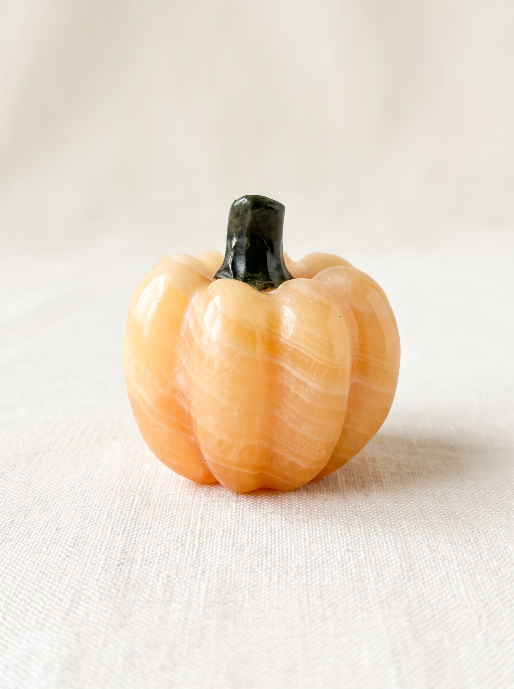 Yellow Calcite Pumpkin with Green Jade Stem – Hand-Assembled Fall Gemstone Decor