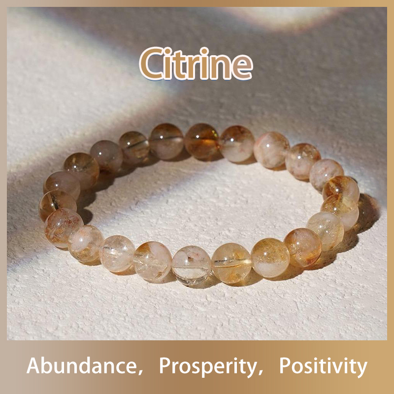 Citrine Gemstone Beads Stretch Crystal Bracelets Energy Souvenir Gemstone Bracelets-Abundance，Prosperity，Positivity