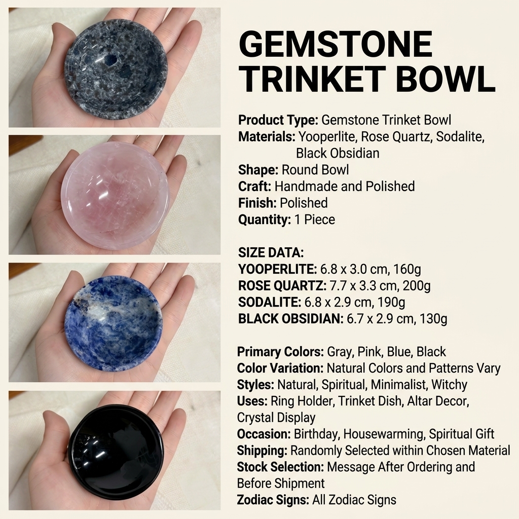 Handmade Gemstone Trinket Bowl – Yooperlite, Rose Quartz, Sodalite or Black Obsidian