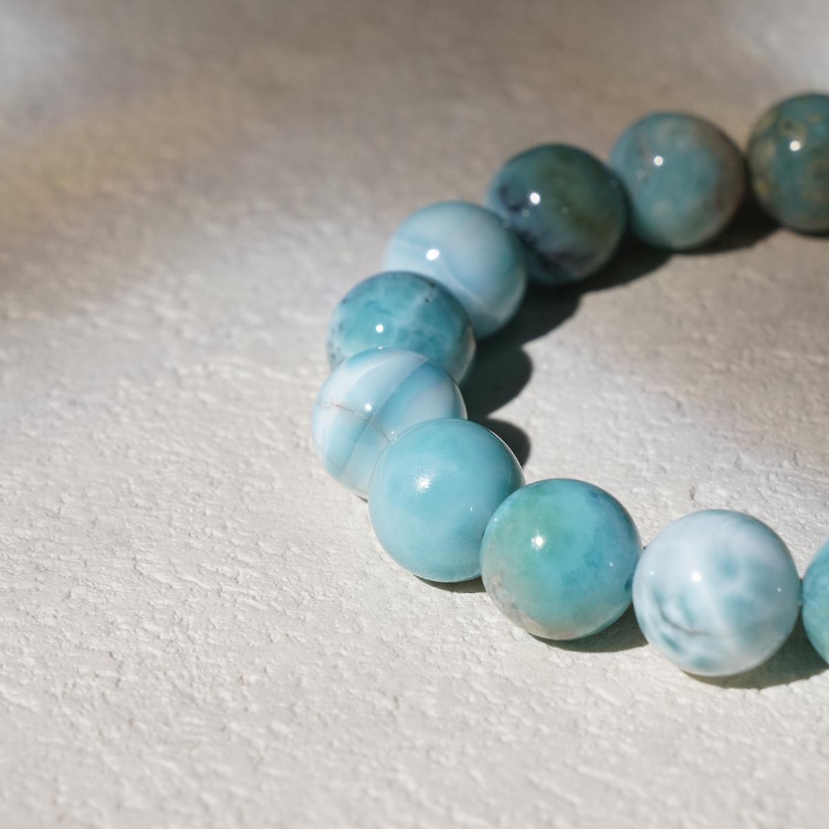 Larimar Beads Bracelet Protection Healing Power Gemstone Bracelet for Women Men's Gifts - Calming, Self-Expression, Spiritual Connection
