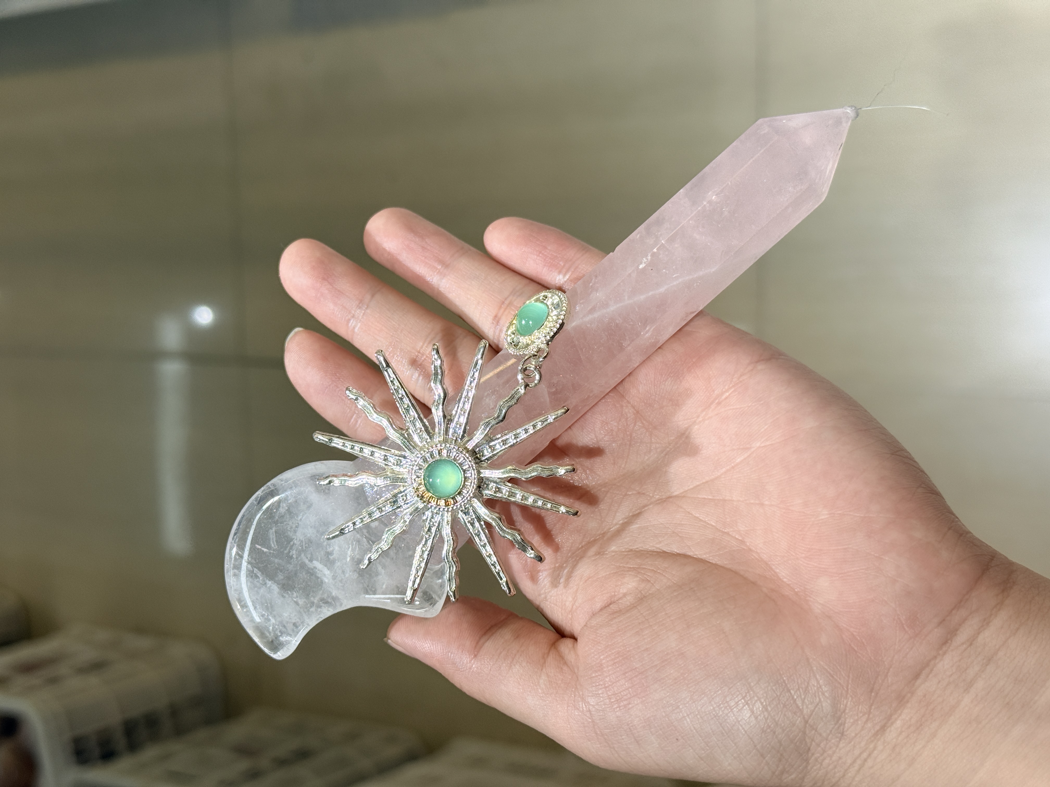 Mixed Gemstone Crystal Wand – Hand-Assembled Tower Point or Wand Handle Scepter