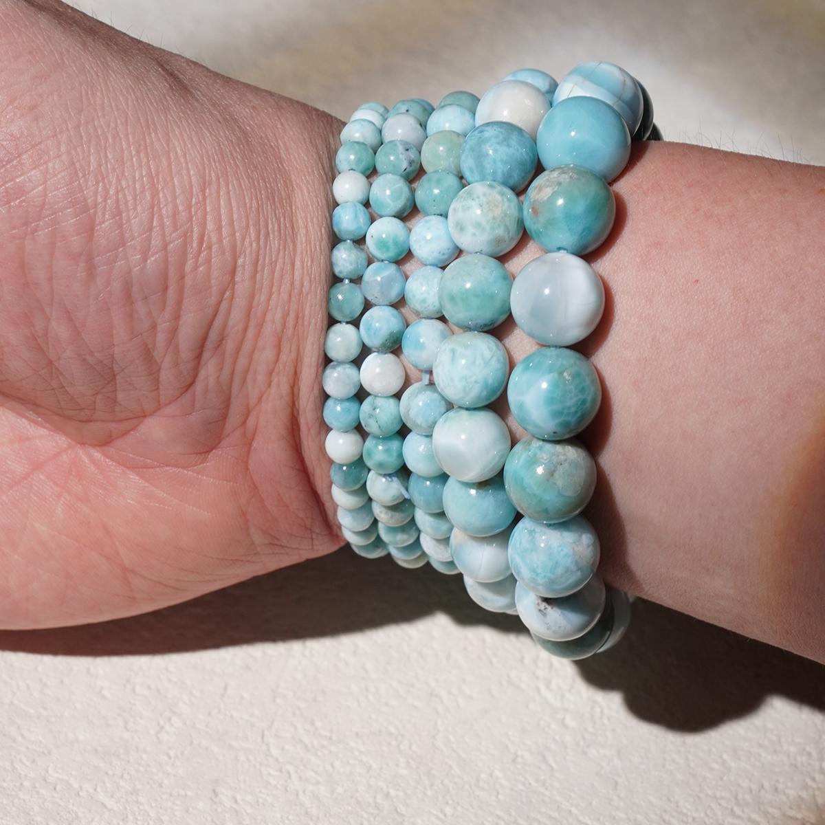 Larimar Beads Bracelet Protection Healing Power Gemstone Bracelet for Women Men's Gifts - Calming, Self-Expression, Spiritual Connection
