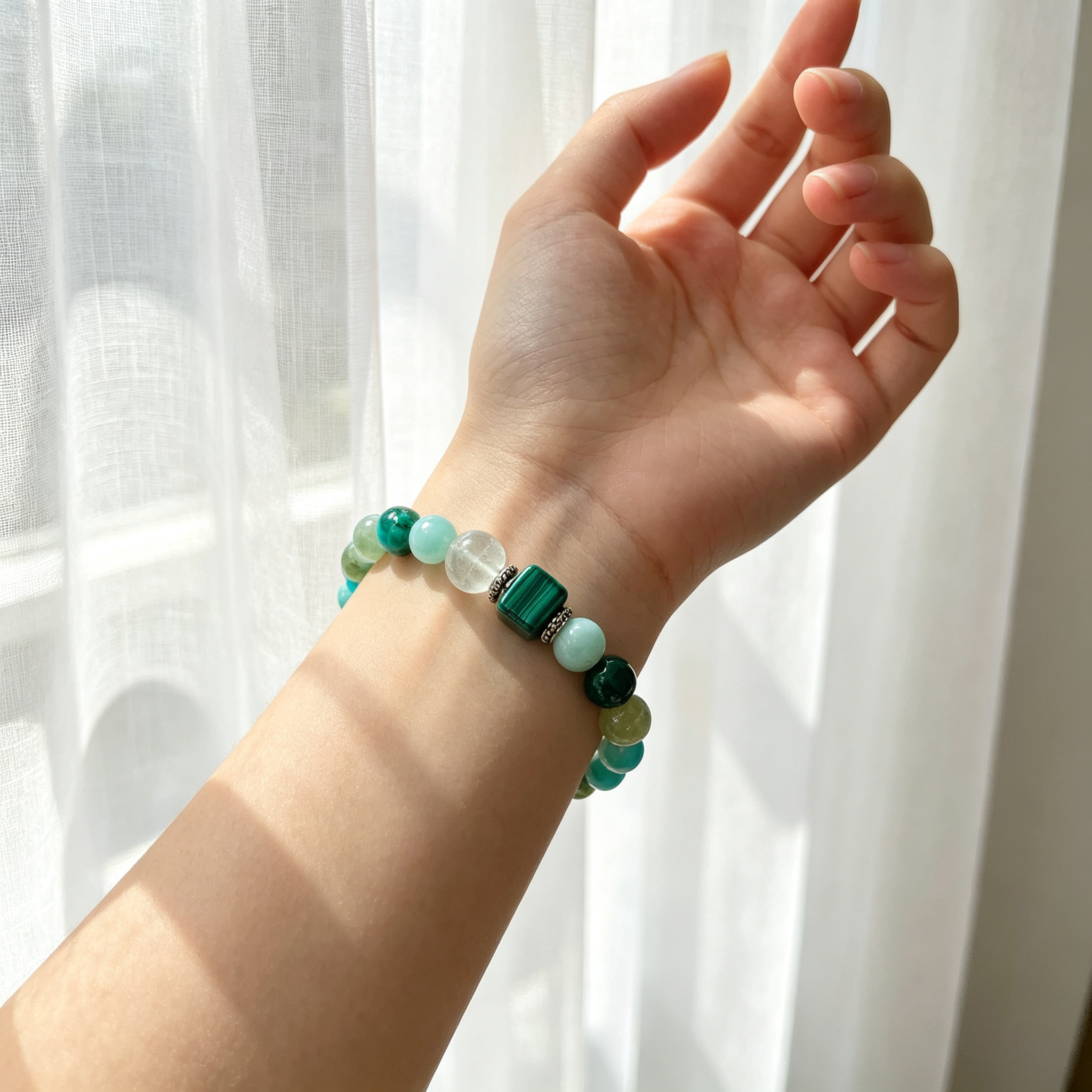 Forest Stream Malachite, Amazonite, Emerald & Larimar Bracelet