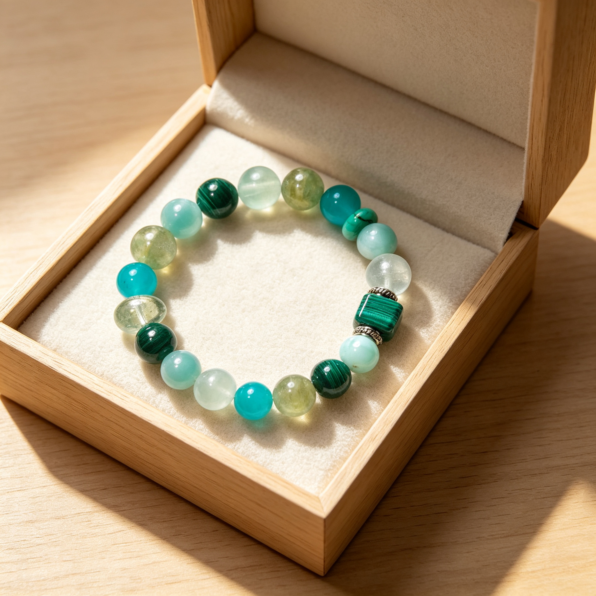 Forest Stream Malachite, Amazonite, Emerald & Larimar Bracelet