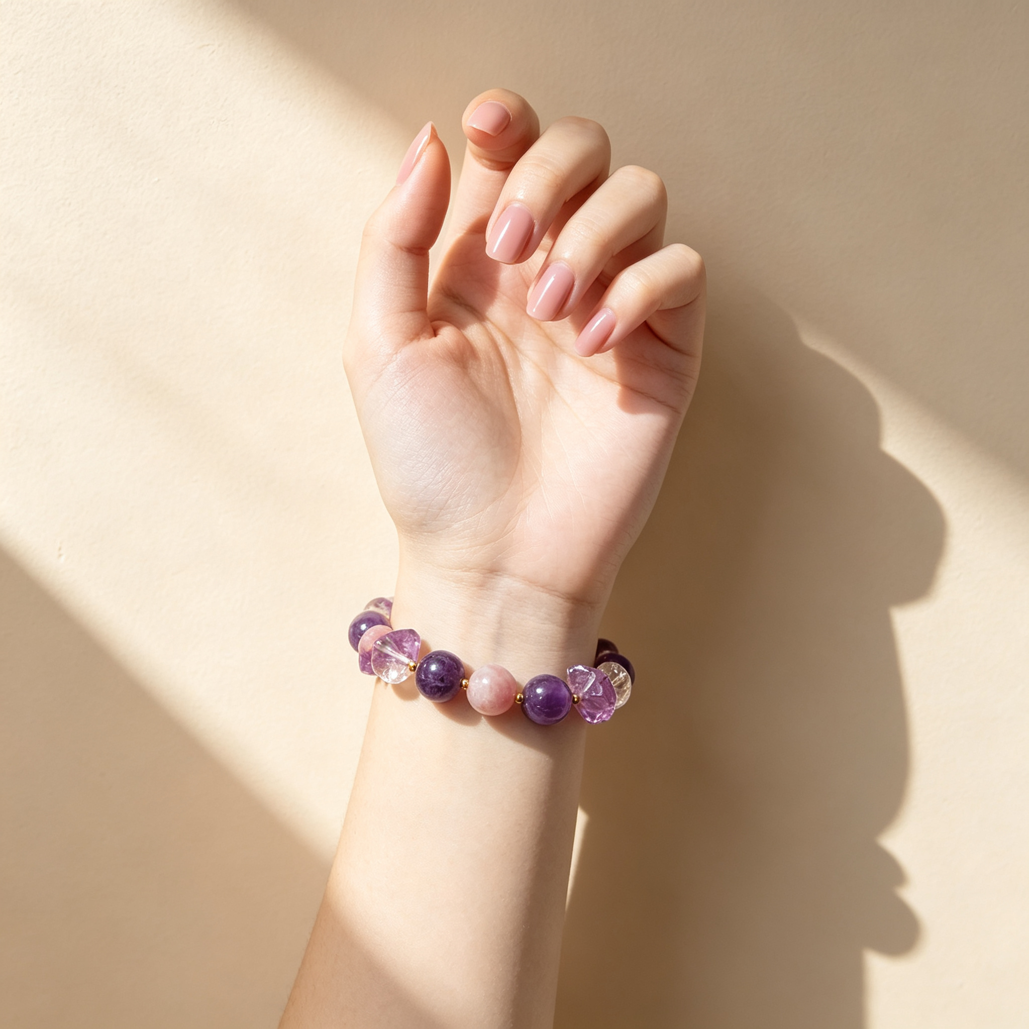 Lavender Nebula Amethyst, Dream Amethyst, Rose Quartz & Clear Quartz Bracelet