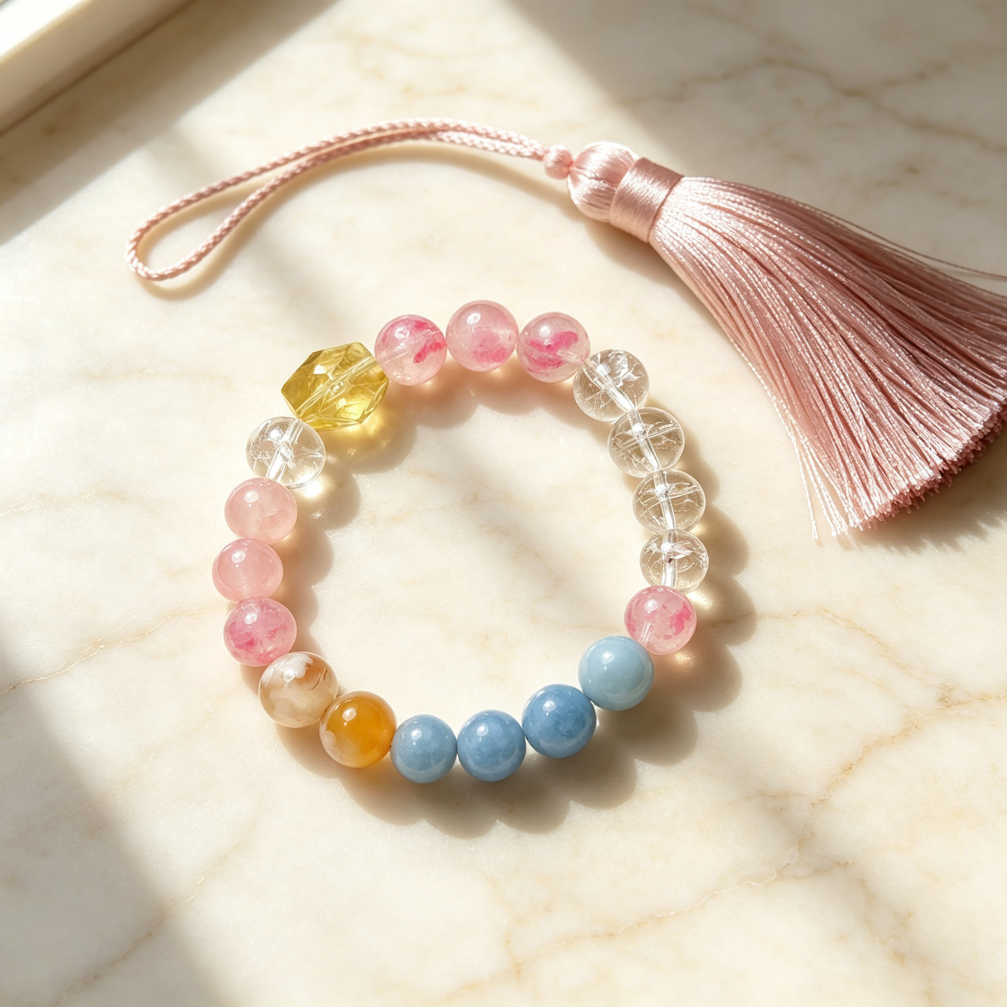First Blossom Rose Quartz, Blue Opal, Clear Quartz & Citrine Bracelet