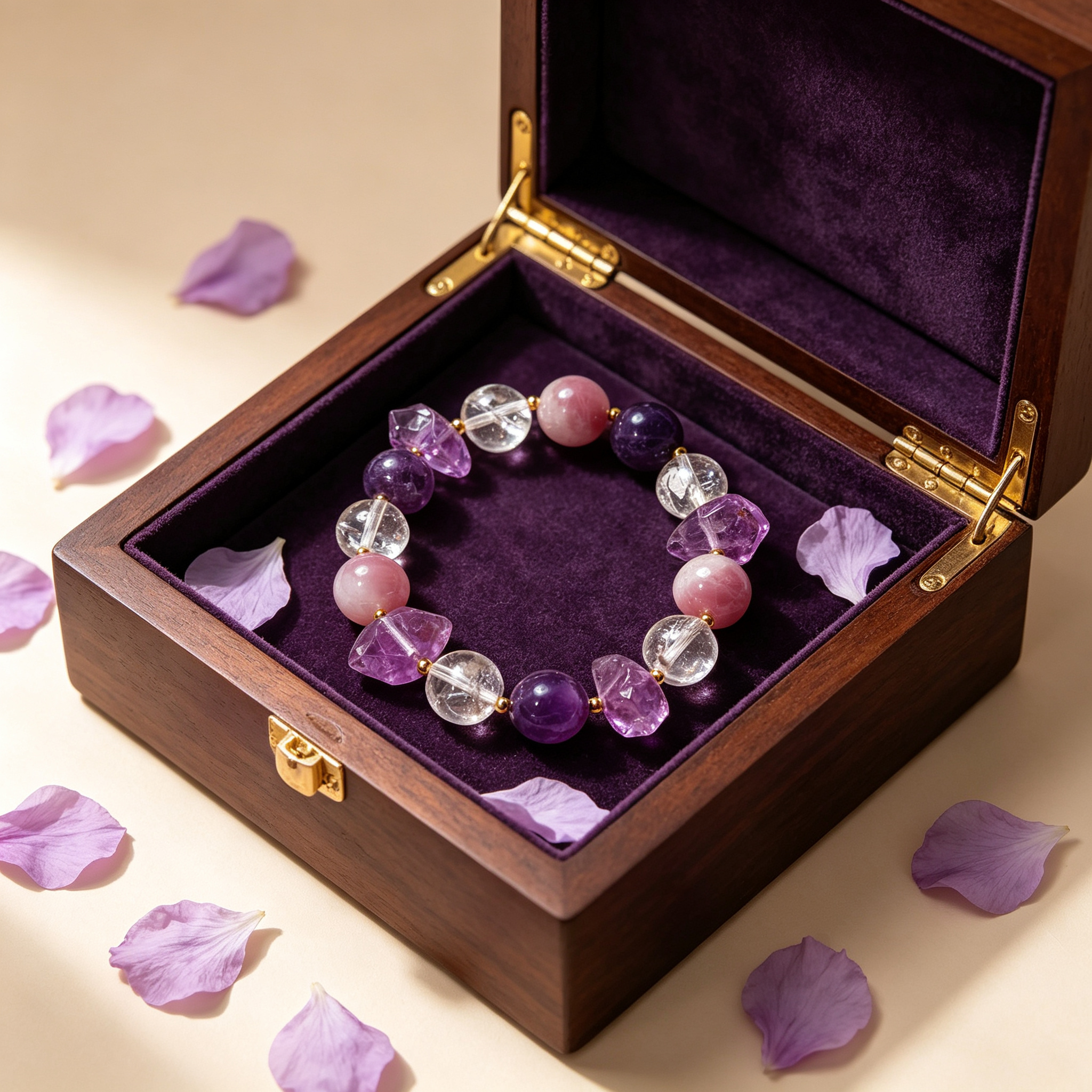 Lavender Nebula Amethyst, Dream Amethyst, Rose Quartz & Clear Quartz Bracelet