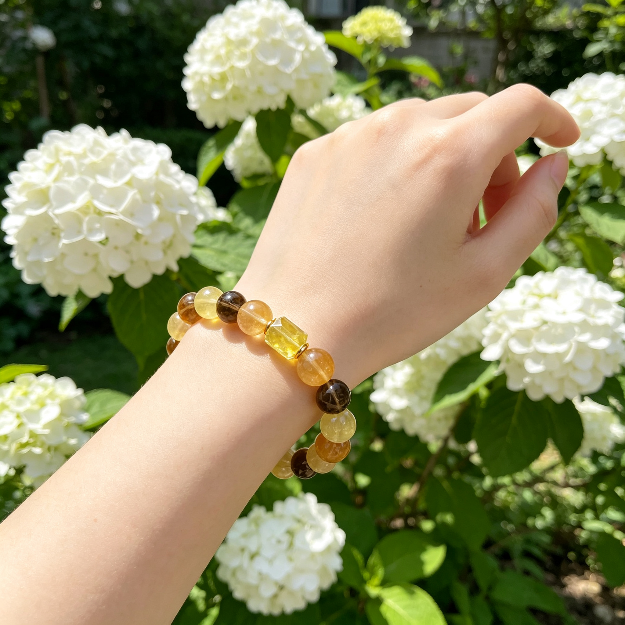 Gilded Riviera Citrine, Yellow Fluorite & Clear Quartz Bracelet