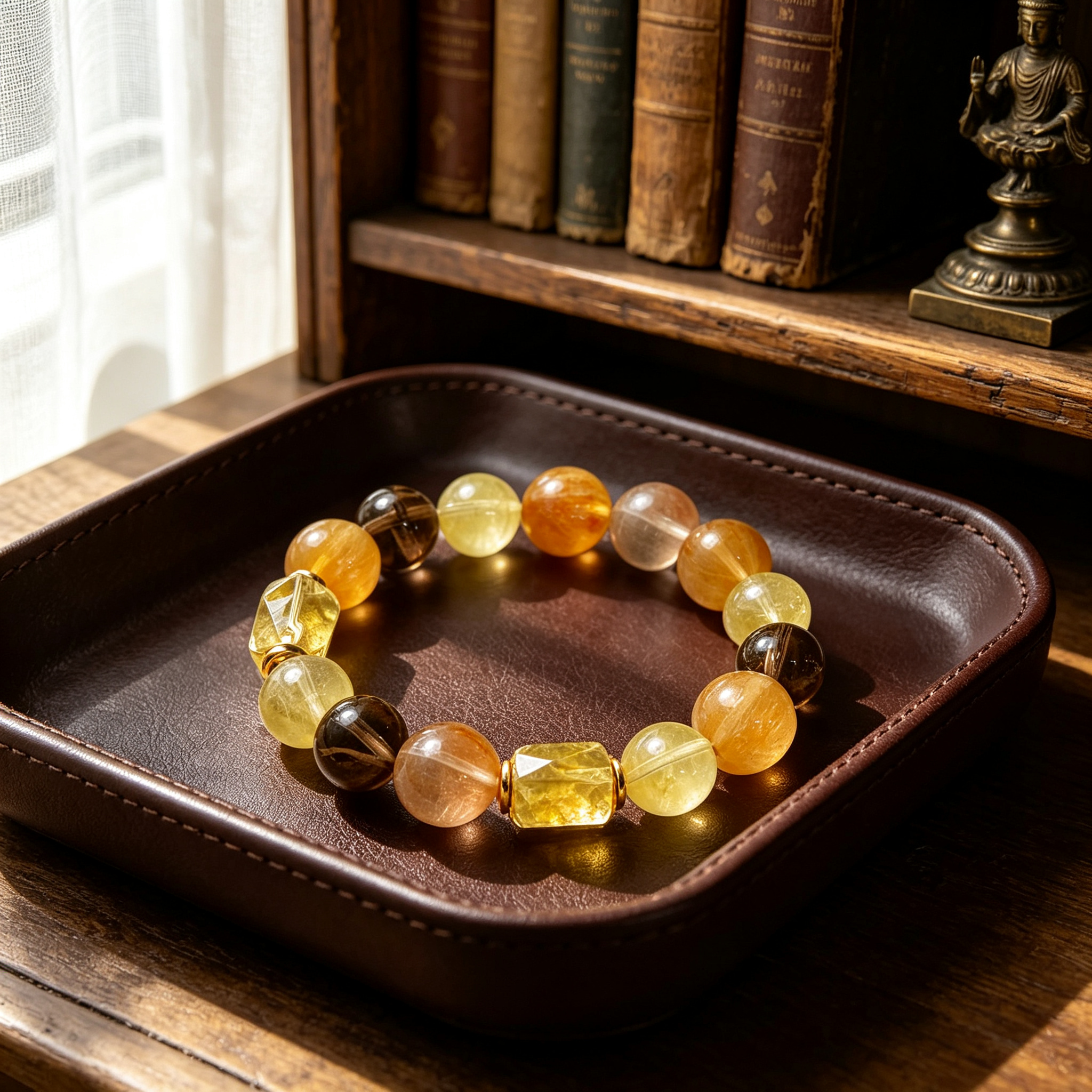 Gilded Riviera Citrine, Yellow Fluorite & Clear Quartz Bracelet