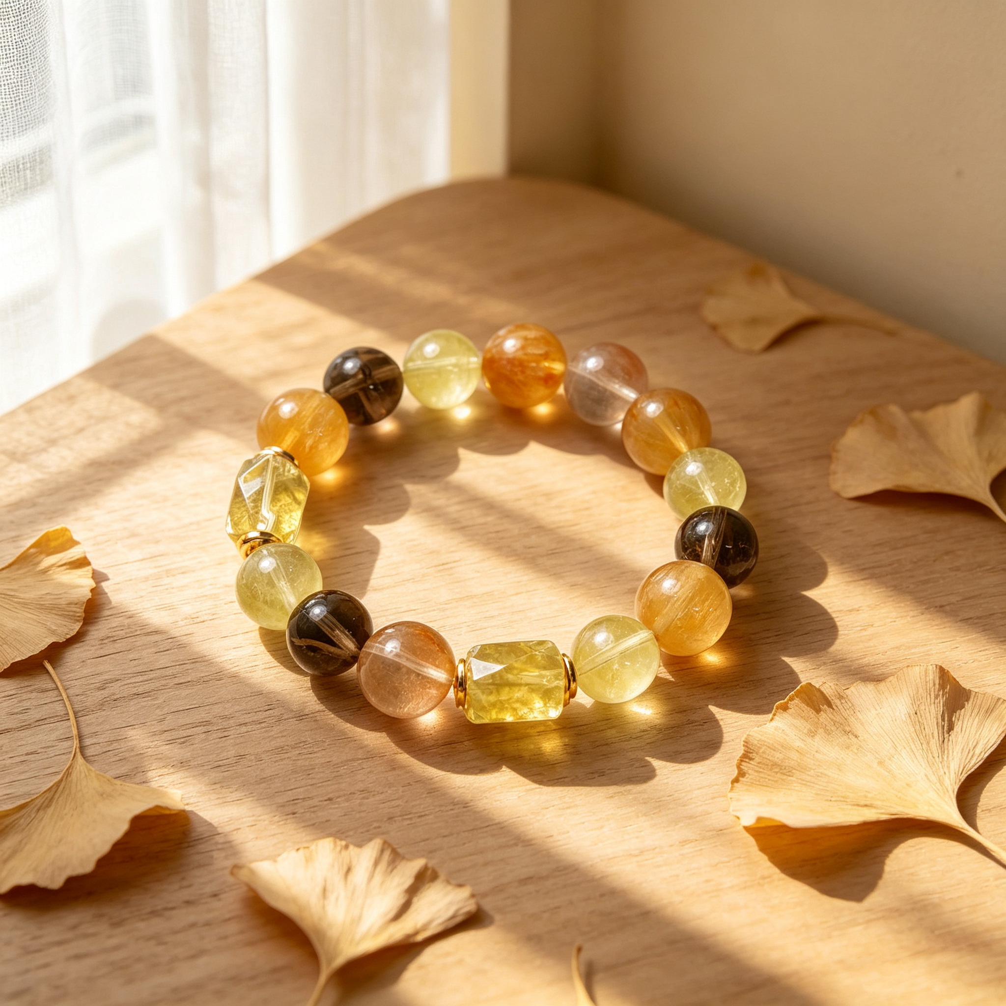 Gilded Riviera Citrine, Yellow Fluorite & Clear Quartz Bracelet