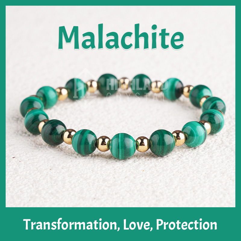 Malachite and Copper Crystal Stretch Bracelet-Protection Confidence Love
