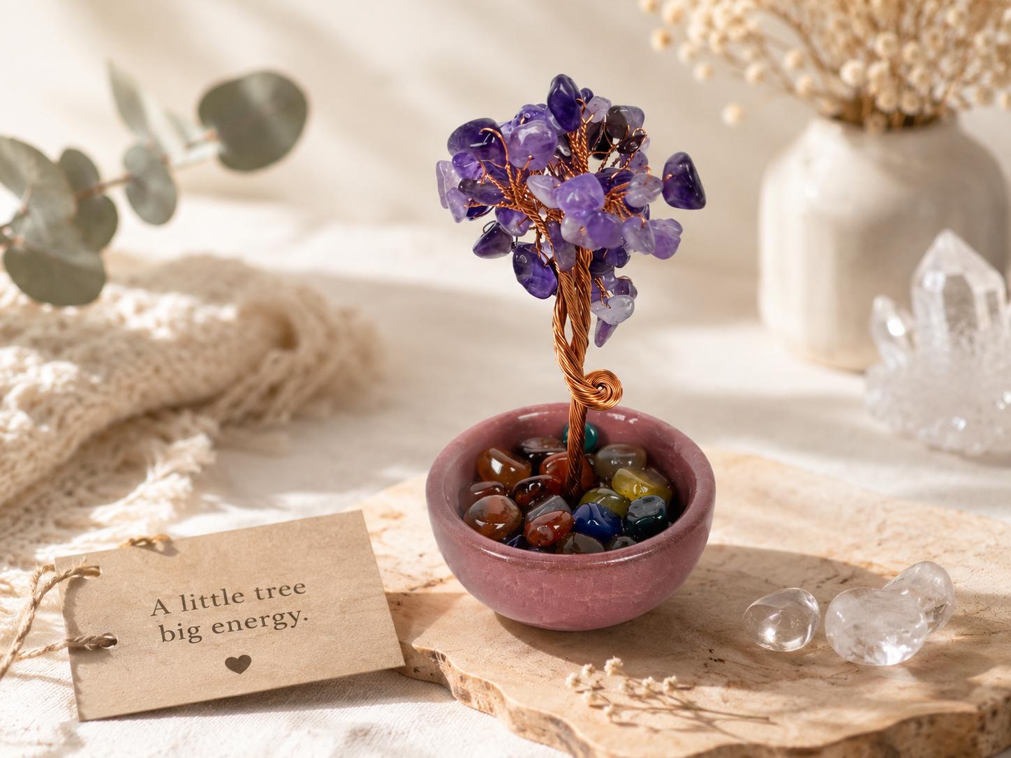 Handmade Gemstone Mini Tree, Natural Crystal Chips, Copper Wire Branches, Feng Shui Decor