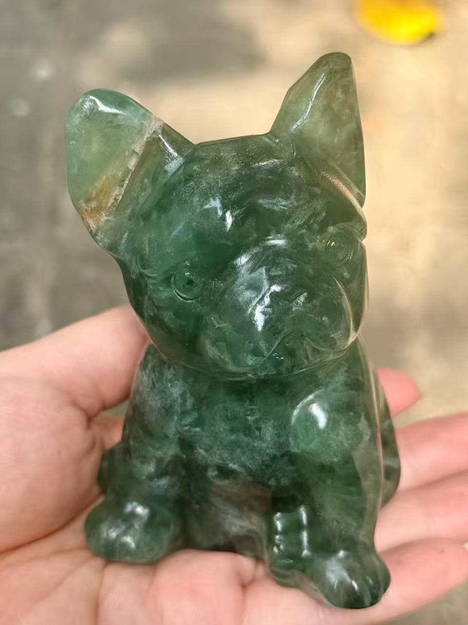 Dog Lover Crystal Puppy Figurine 4.4" Natural  Stone Carving Heartwarming Pet Owner Gift