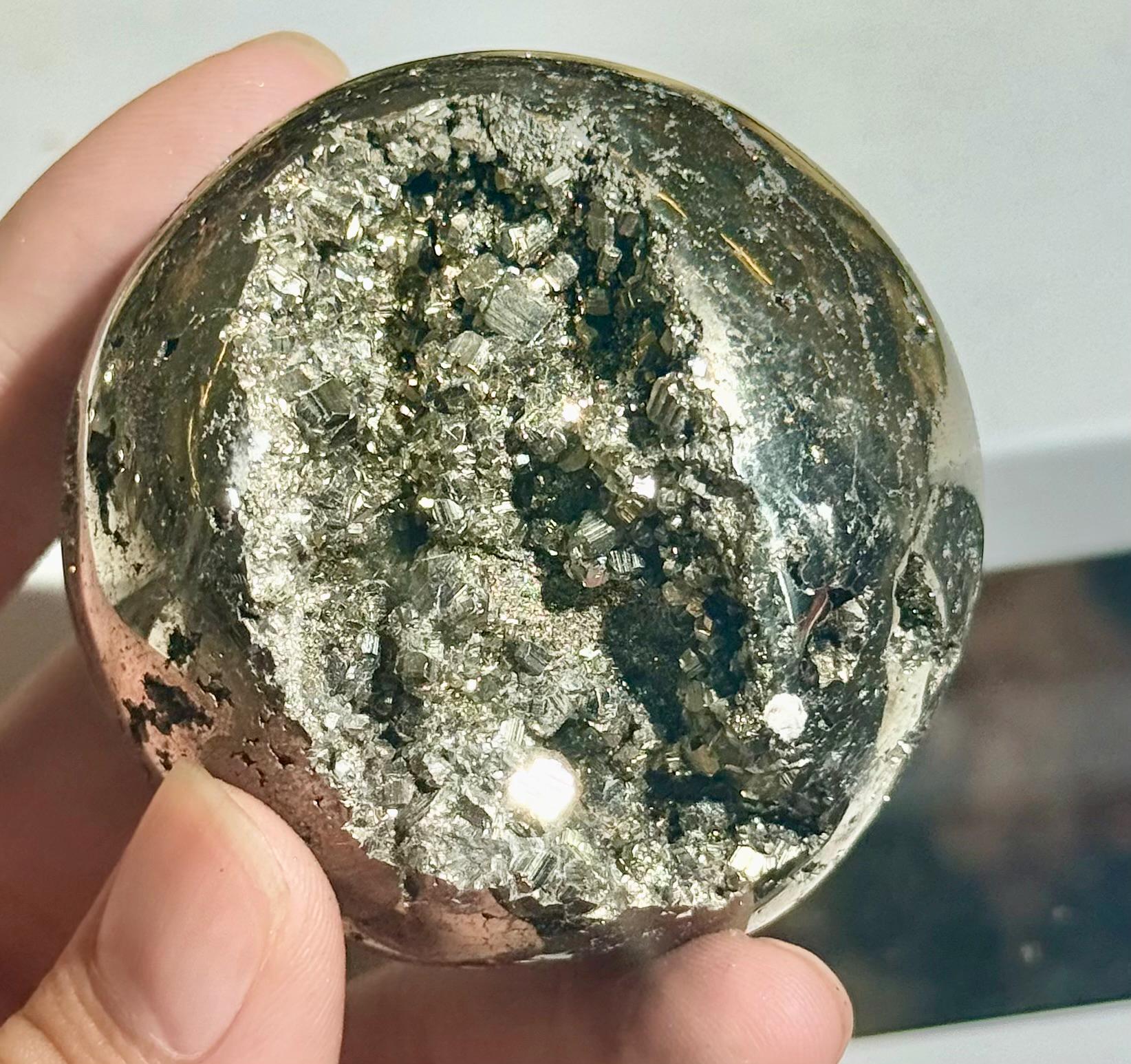 Natural Pyrite Sphere Open Geode Druzy Crystal Ball Prosperity Home Decor