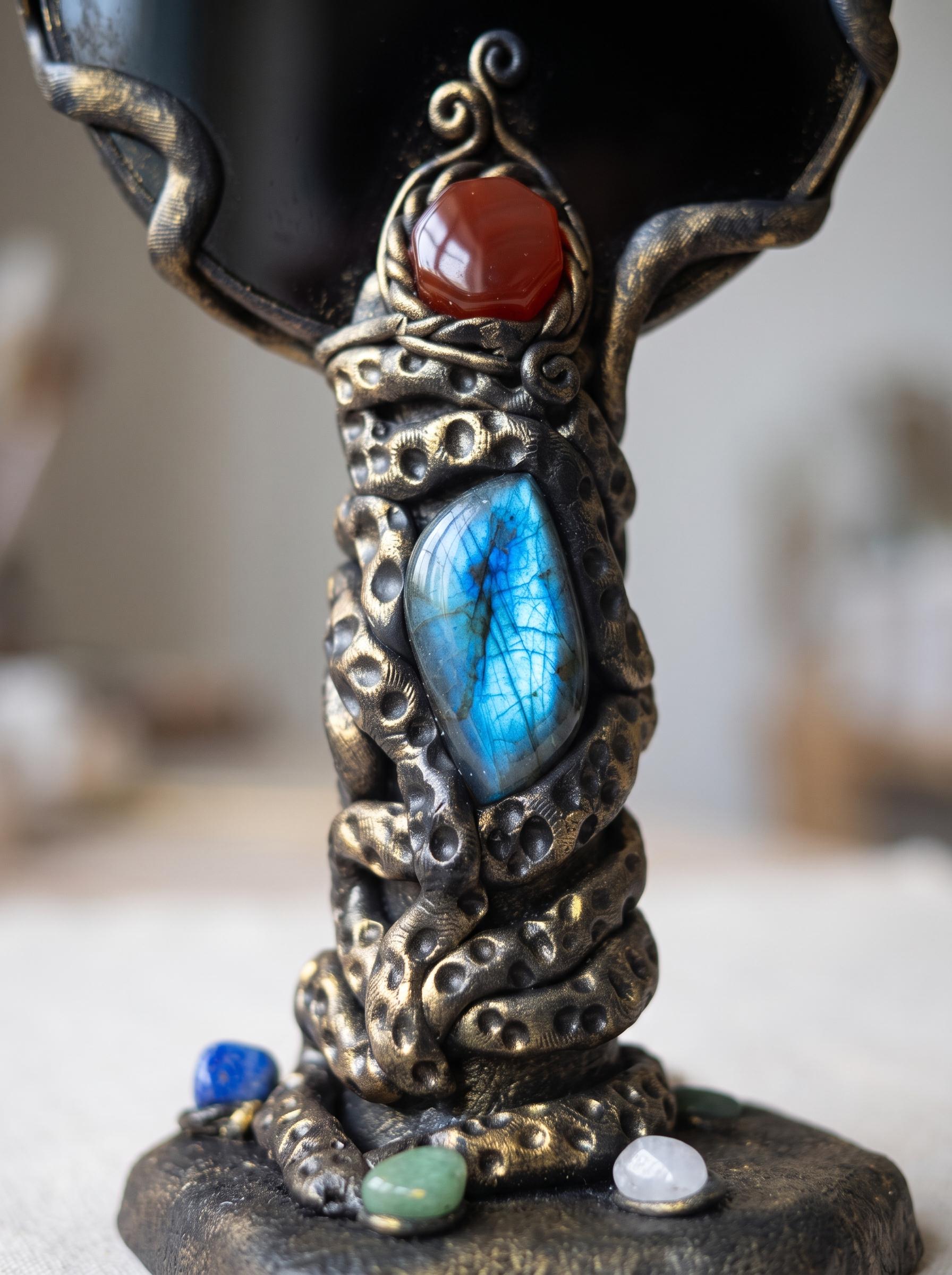 Black Obsidian Mirror Wand or Stand – Hand-Assembled Gemstone Scrying Mirror & Gothic Altar Decor