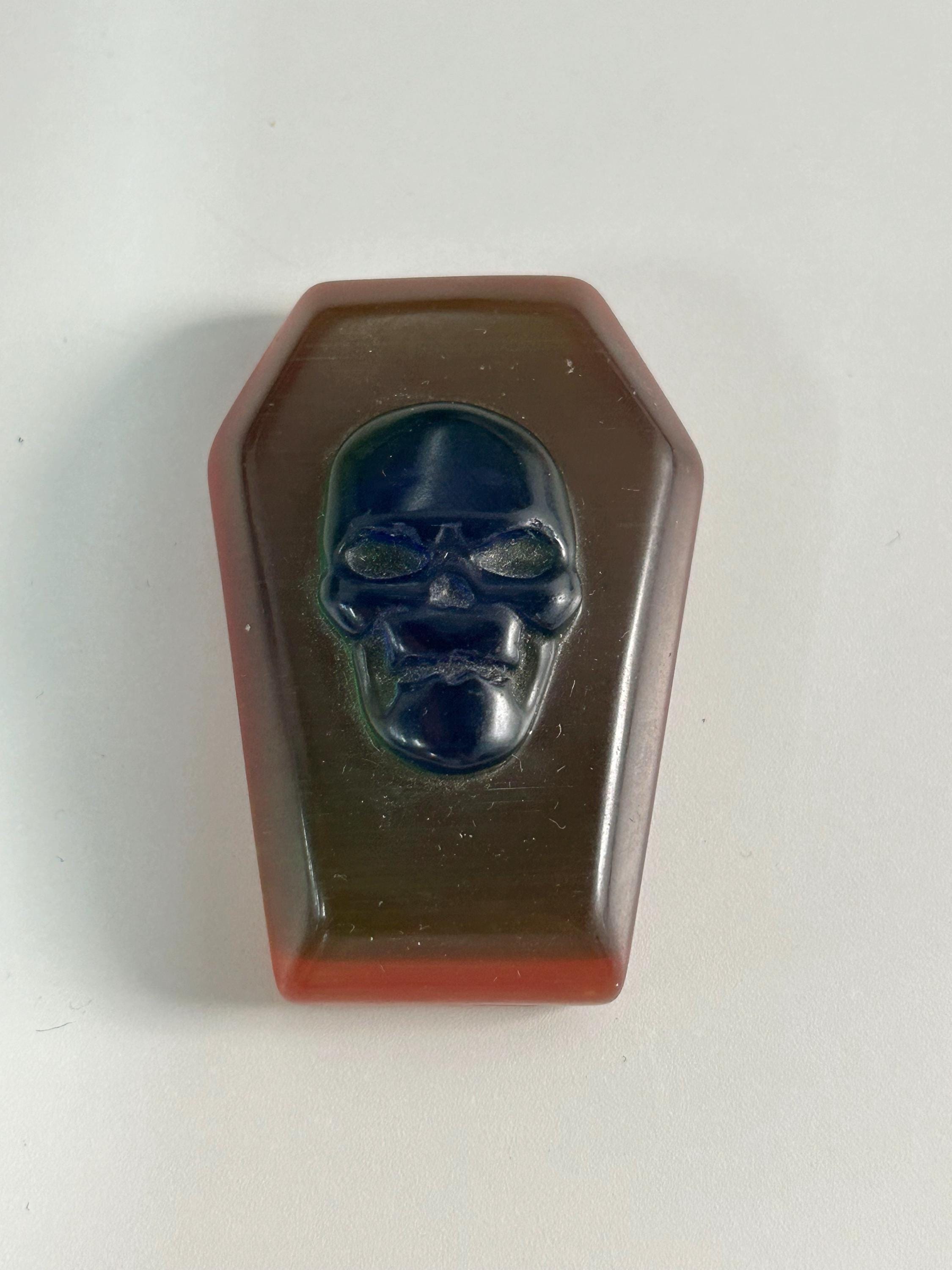 Natural Crystal Skull in Coffin, Gothic Coffin Skull Carving, Obsidian Skull, Crystal Decor, Halloween Gift