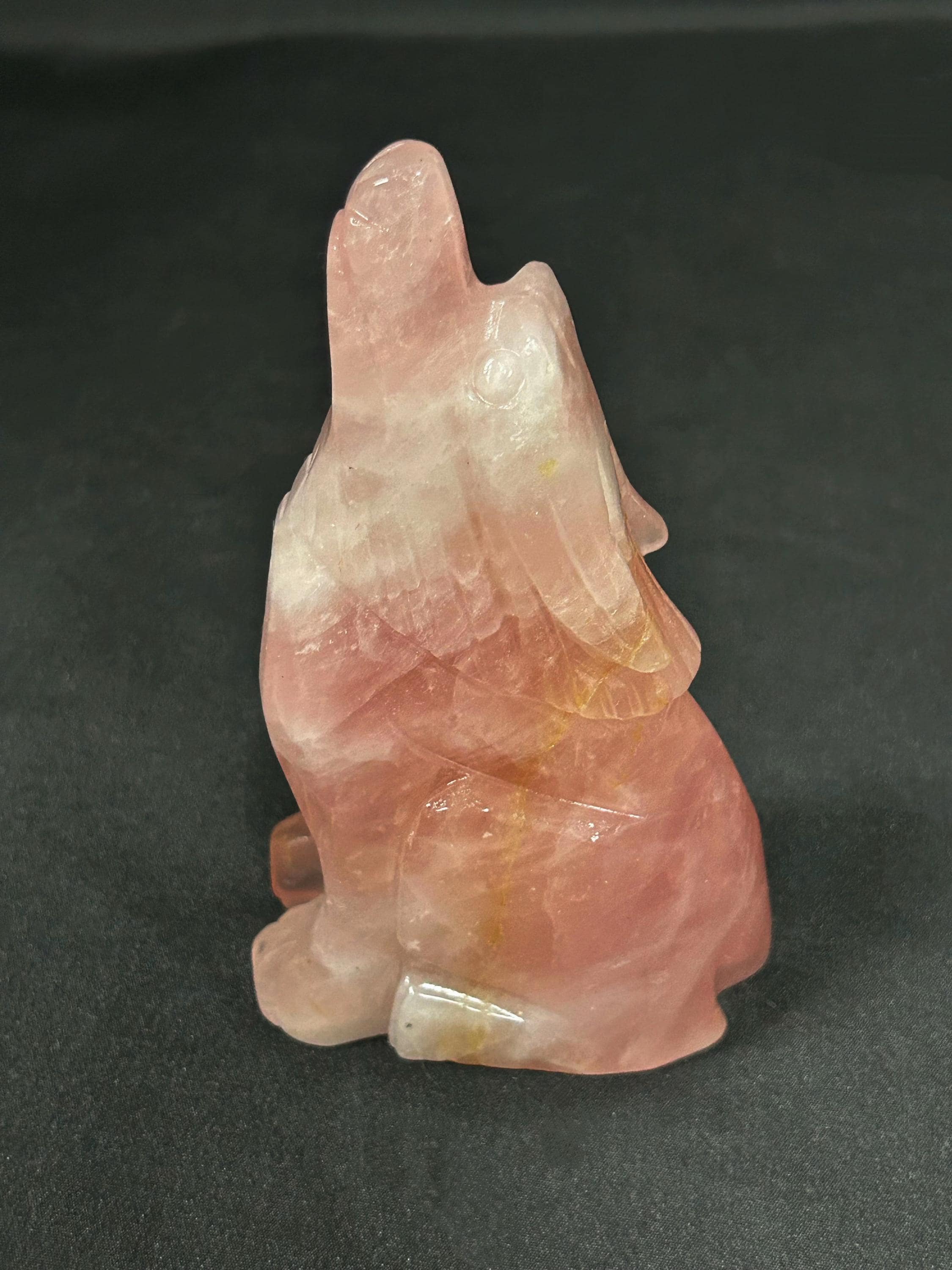 Crystal Wolf Carving, Gemstone Wolf Figurine, Fluorite, Rose Quartz & Amethyst, Spiritual Home Decor