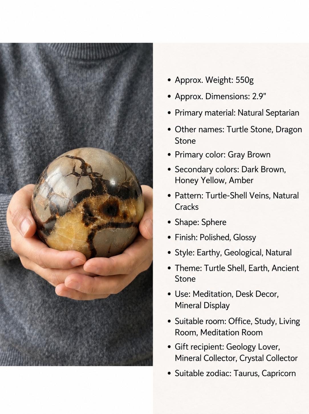 Septarian Sphere Natural Dragon Stone Crystal Ball  Mineral Decor Collector Gift