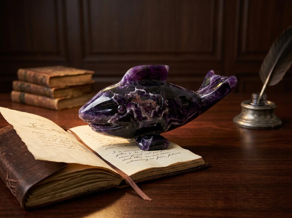 Hand Carved Amethyst Shark Statue, Natural Purple Crystal, Gemstone Sculpture, Reiki Energy Decor