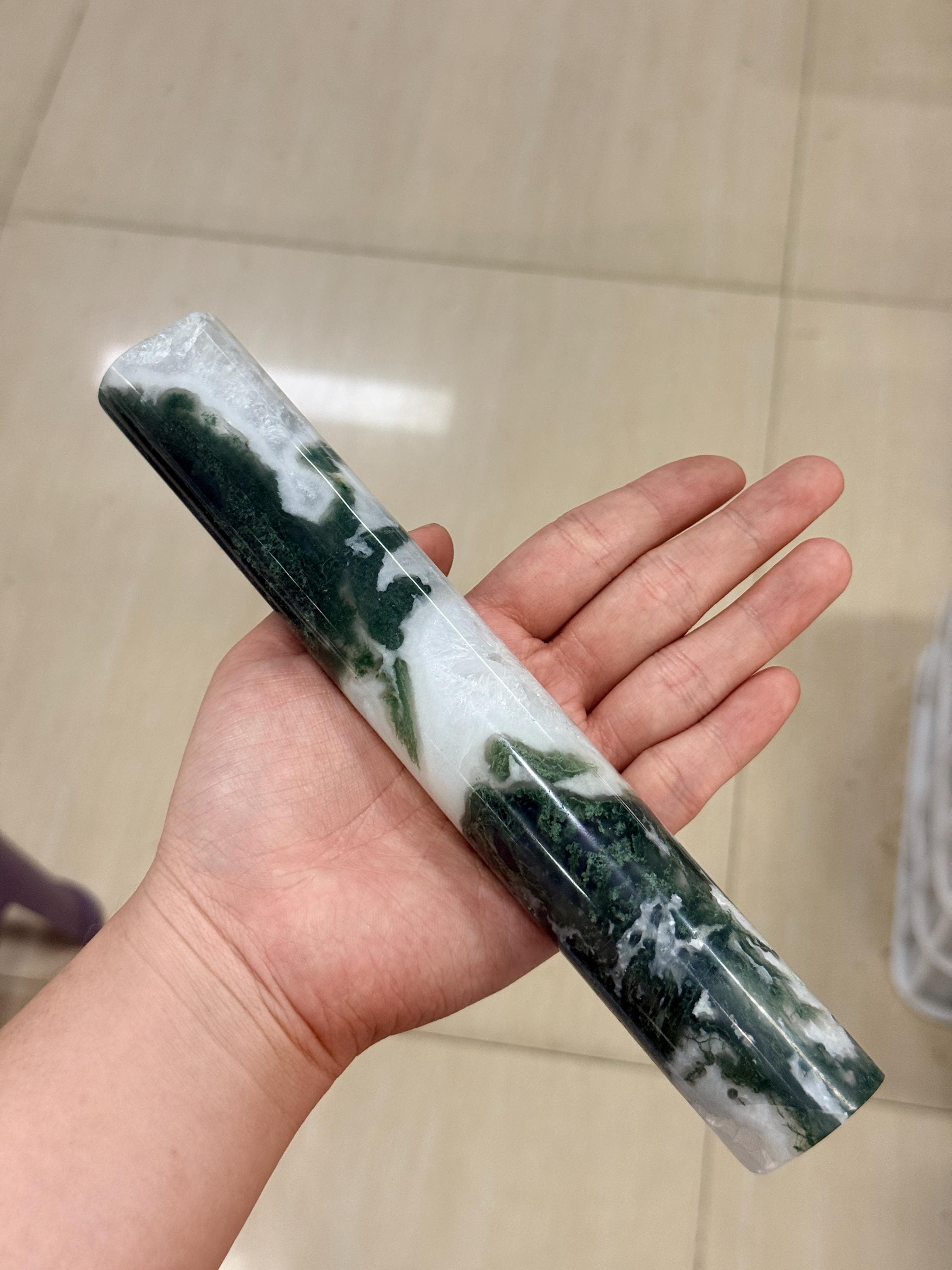 Moss Agate Massage Wand Natural Polished Crystal Healing Tool Reiki Meditation Gift