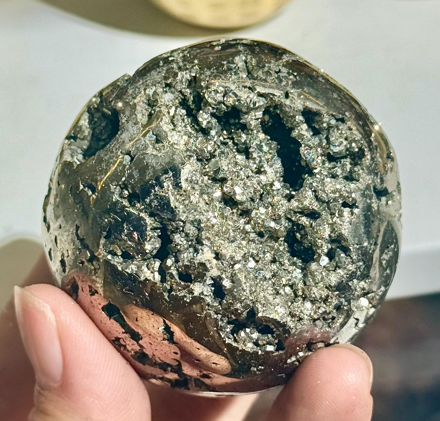 Natural Pyrite Sphere Open Geode Druzy Crystal Ball Prosperity Home Decor