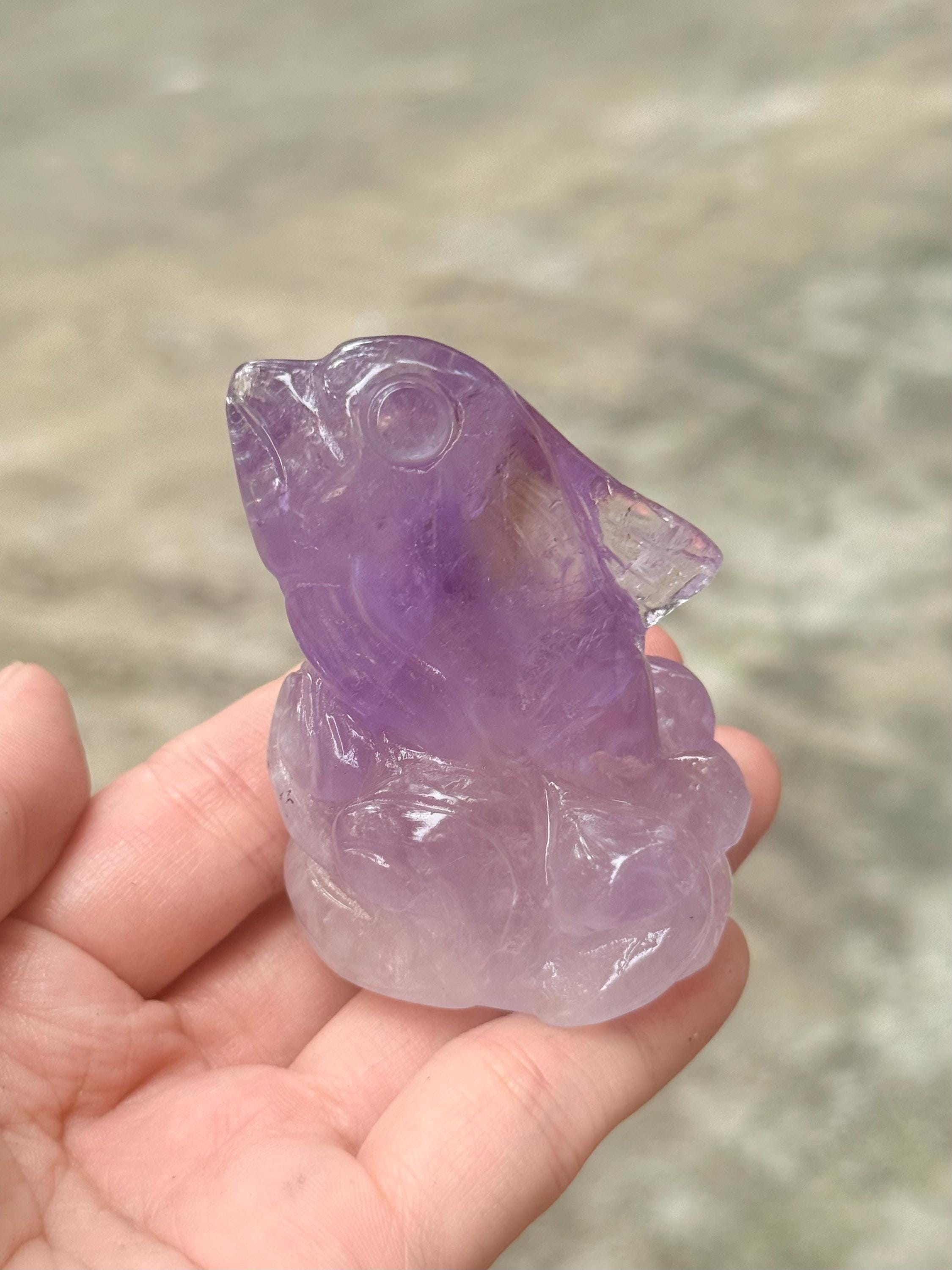 Amethyst Dolphin Figurine, Small Crystal Animal Carving, Beach House Decor, Ocean Lover Gift