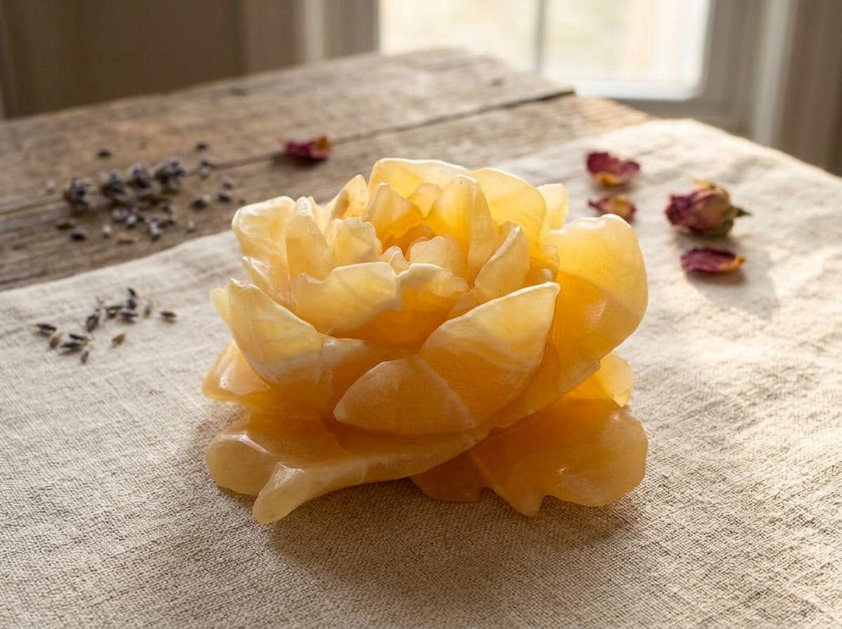 Yellow Calcite Flower, Spiritual Home Decor, Altar Gift