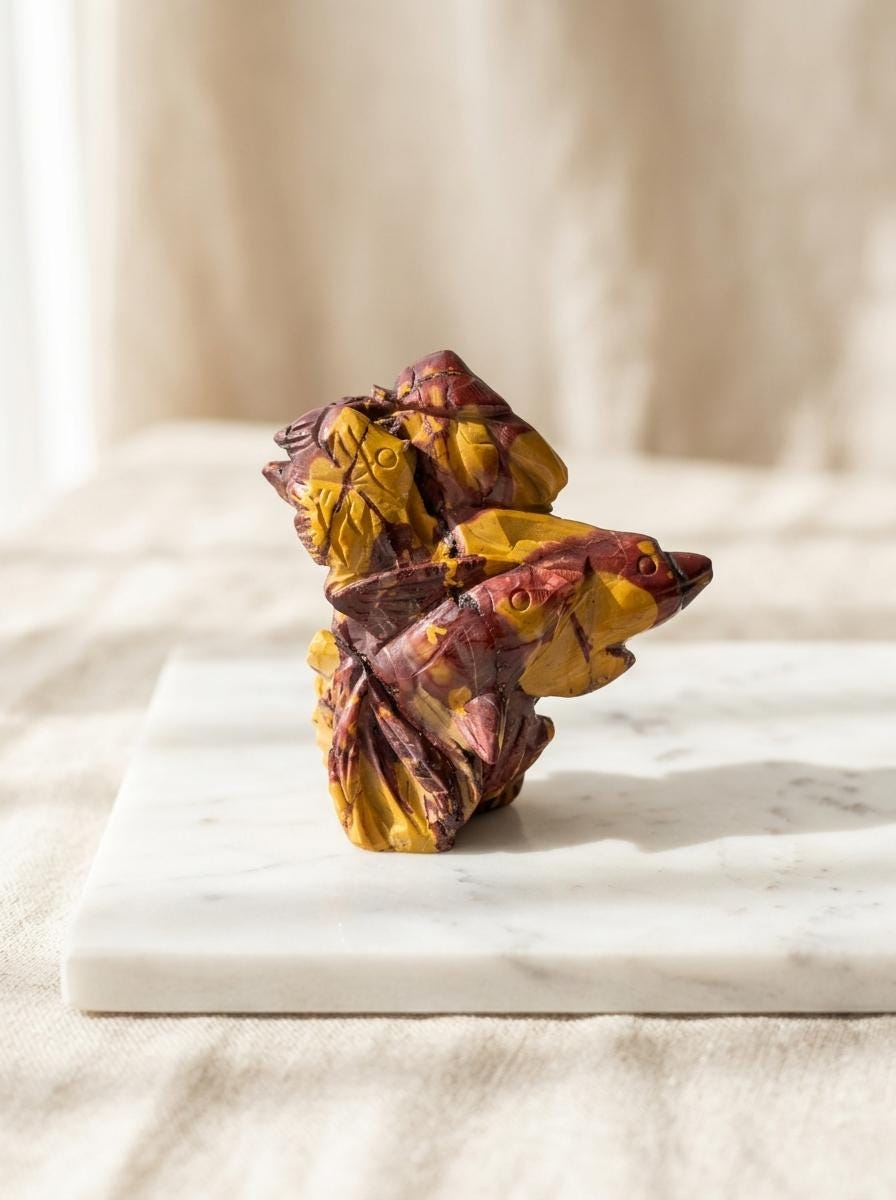 Egg Yolk Stone Fish Carving, Natural Stone Figurine, Desk Decor, Gift for Lovers
