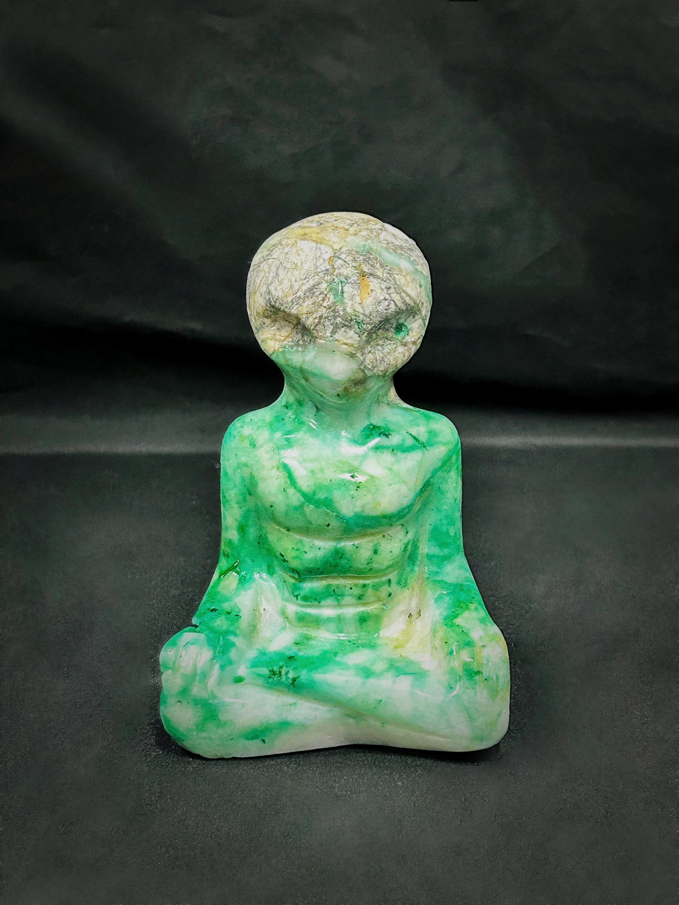 Phoenix Stone Alien Sculpture, Green Jade Stone Carving, Spiritual Decor, Mystical Sculpture, Cosmic Energy Altar, Unique Alien Gift