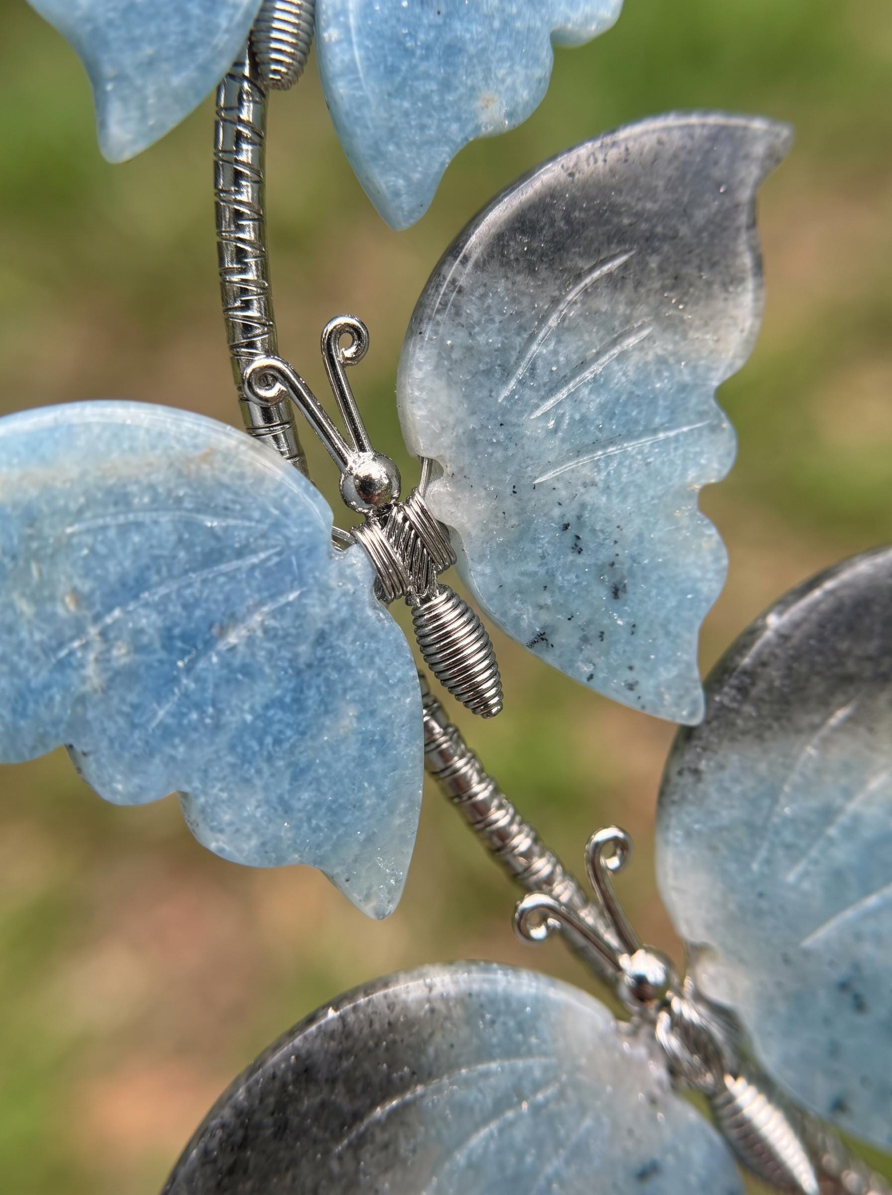 Butterfly Ornament, Trolleite Crystal Butterfly Tree Sculpture, Blue Gemstone Desk Decor, Butterfly Lover Gift