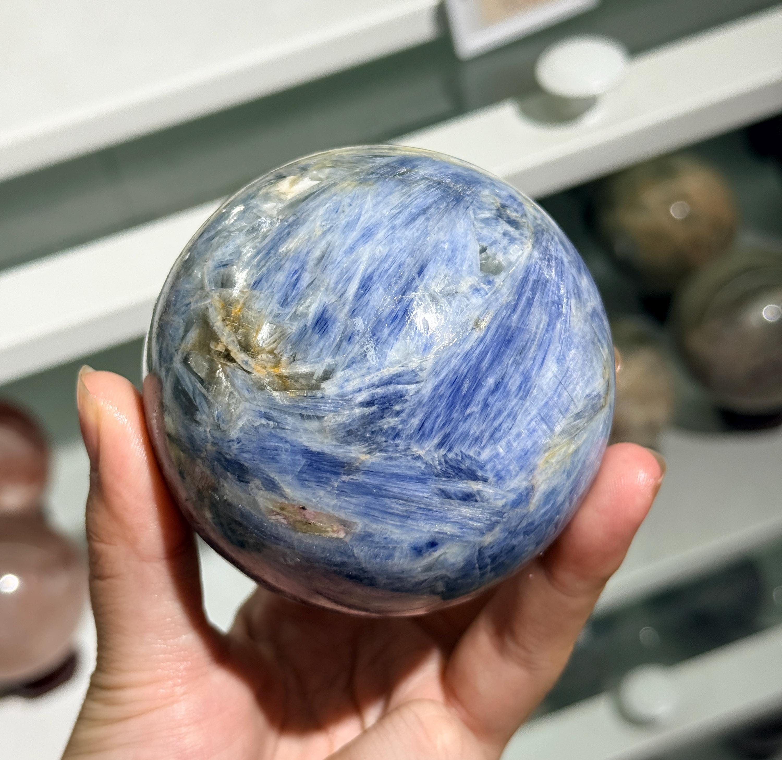 Blue Kyanite Sphere Natural Polished Crystal Ball Meditation Decor Collector Gift