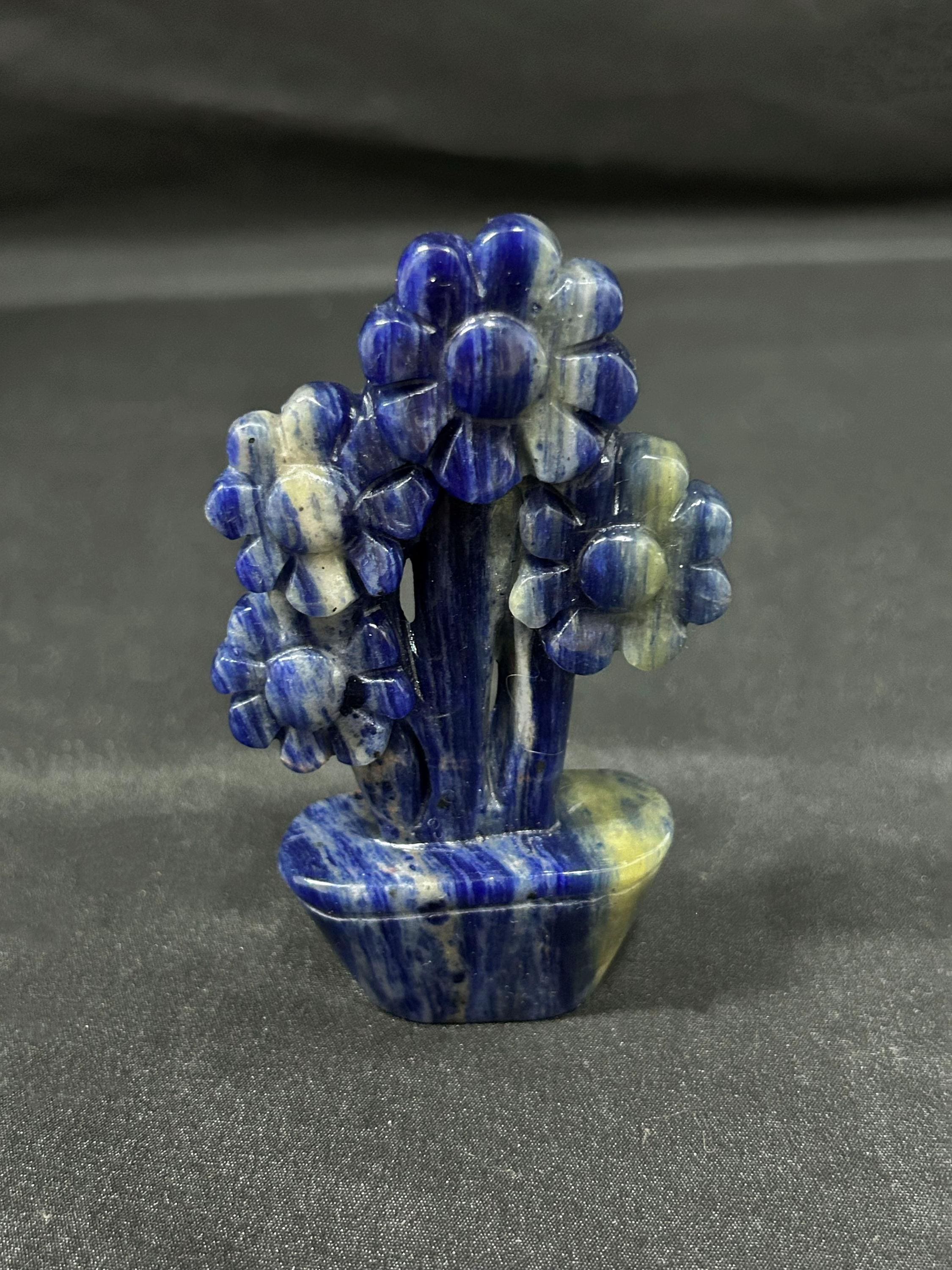 Hand Carved Gemstone Flower Tree, Mini Crystal Bonsai, Feng Shui Decor