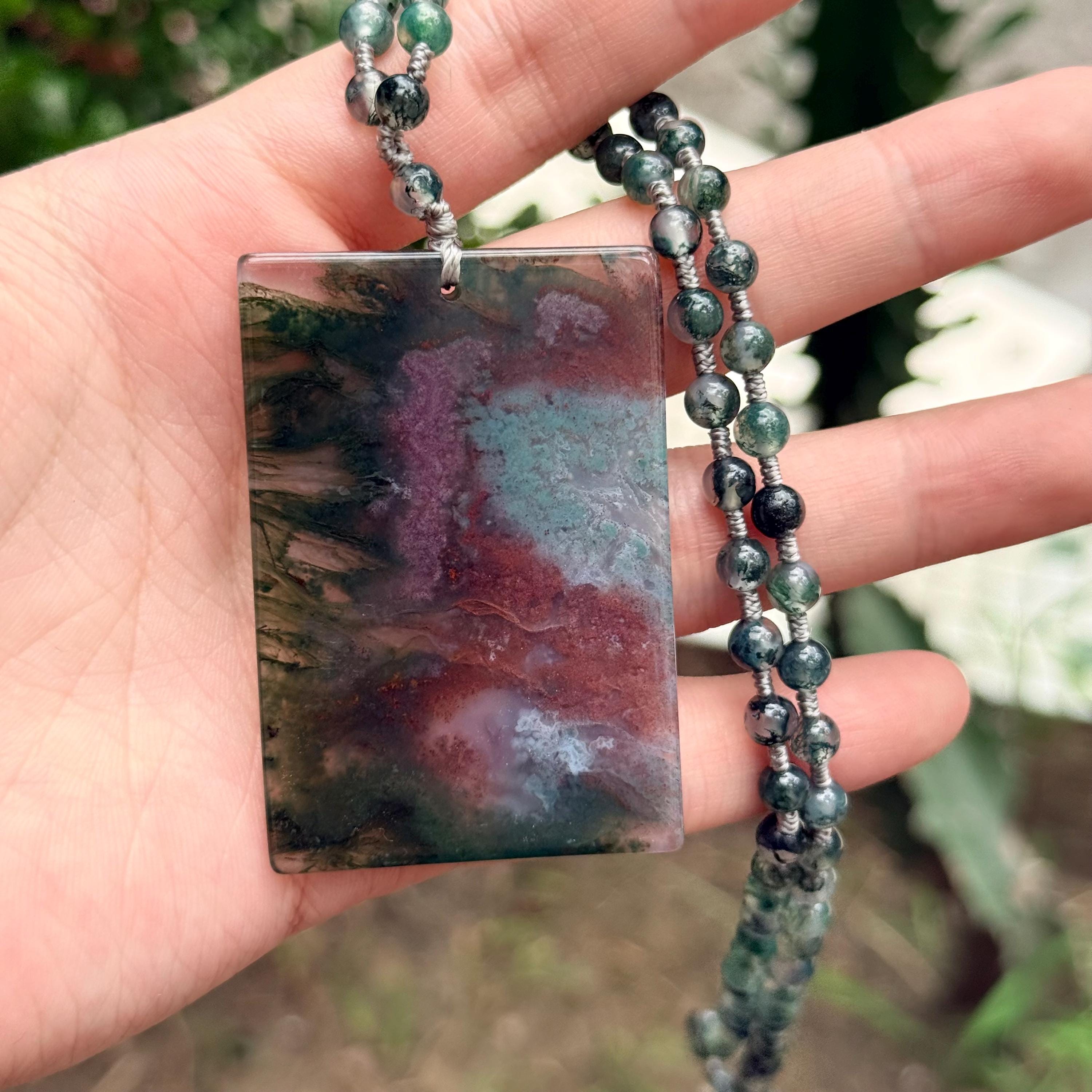 Moss Agate Pendant Necklace Natural Gemstone Jewelry Forest Gift for Her