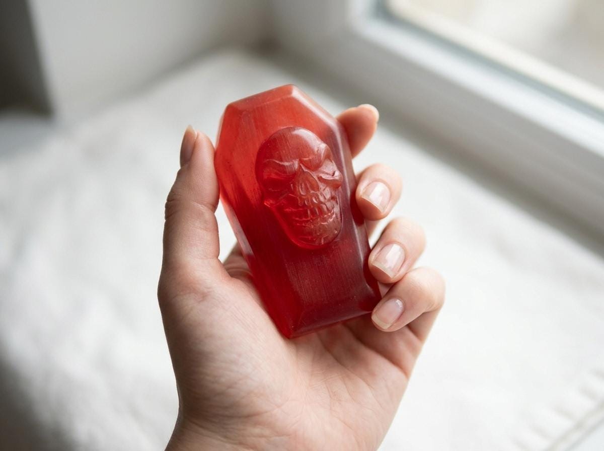 Natural Crystal Skull in Coffin, Gothic Coffin Skull Carving, Obsidian Skull, Crystal Decor, Halloween Gift