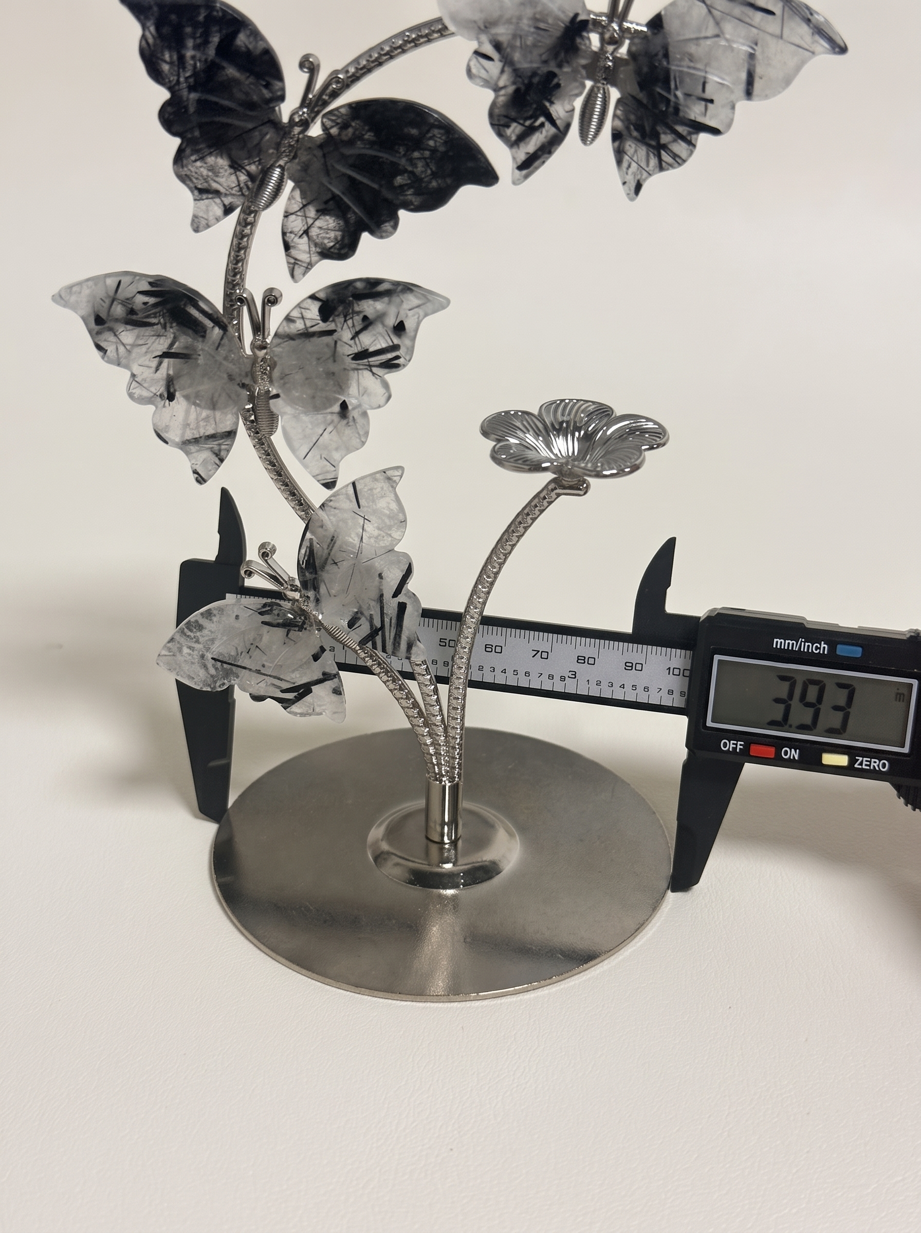 Moonkite or Black Tourmaline Crystal Butterfly Tree – Hand-Assembled Metal Stand Decor