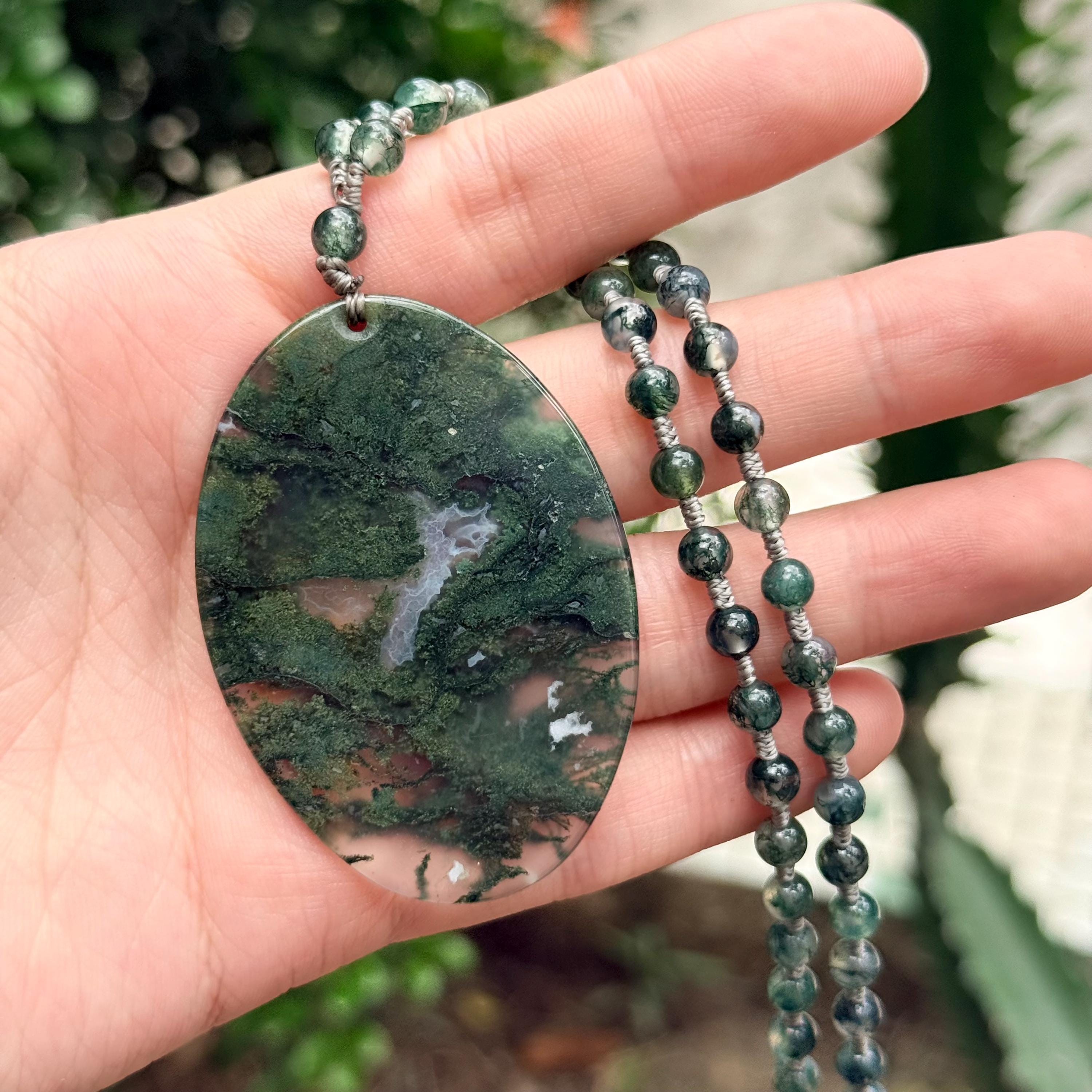 Moss Agate Pendant Necklace Natural Gemstone Jewelry Forest Gift for Her