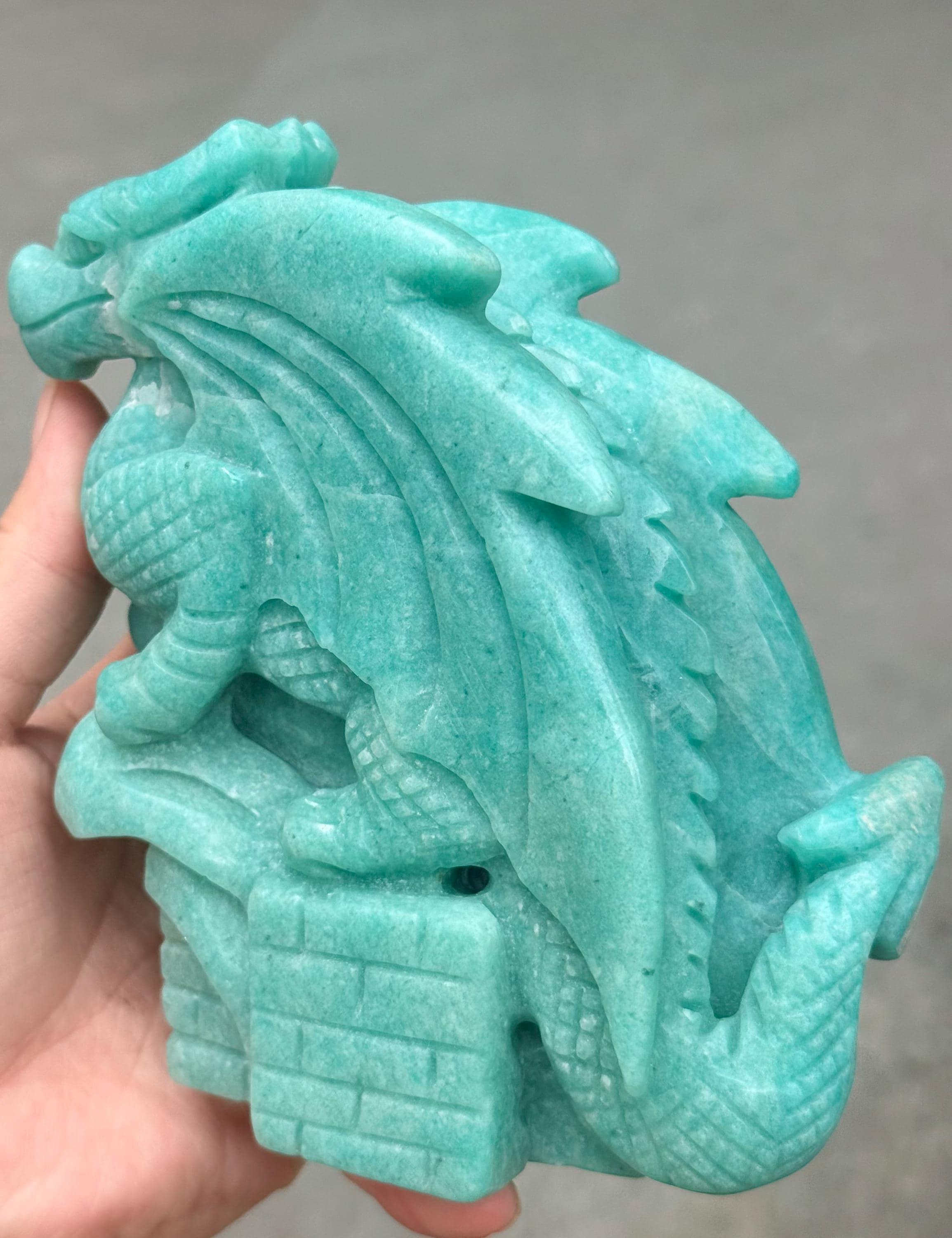 Hand Carved Amazonite Dragon Sculpture Castle Guardian Fantasy Home Decor Gift
