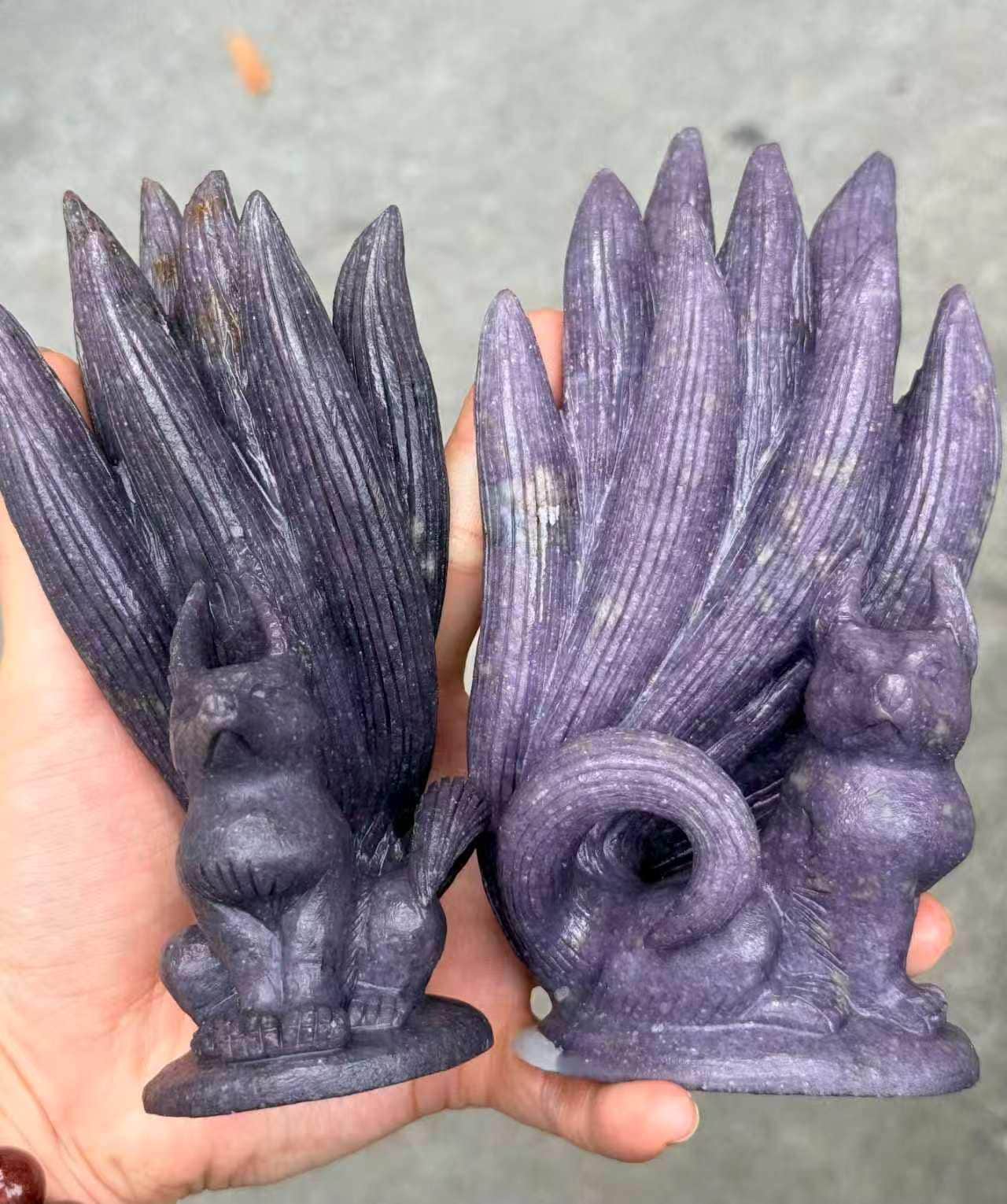 Fox Figurine, Purple Lepidolite Nine Tailed, Kitsune Statue, Witchy Altar Decor, Gifts