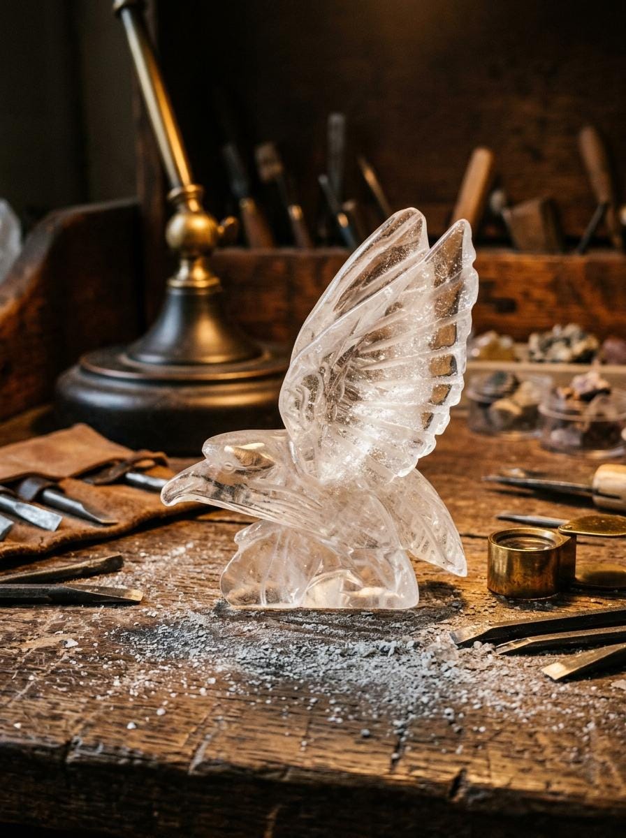 Clear Quartz Eagle Carving, Natural Crystal Flying Eagle Figurine, Spirit Animal Totem, Reiki Healing Stone, Unique Bird Sculpture