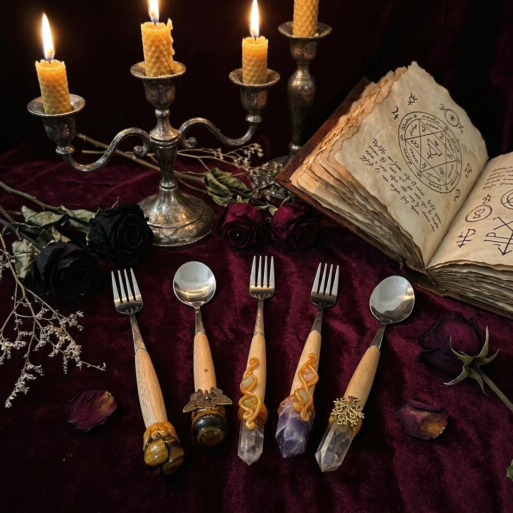 Crystal Handled Fork , Decorative Ritual Utensils, Spiritual Home Decor