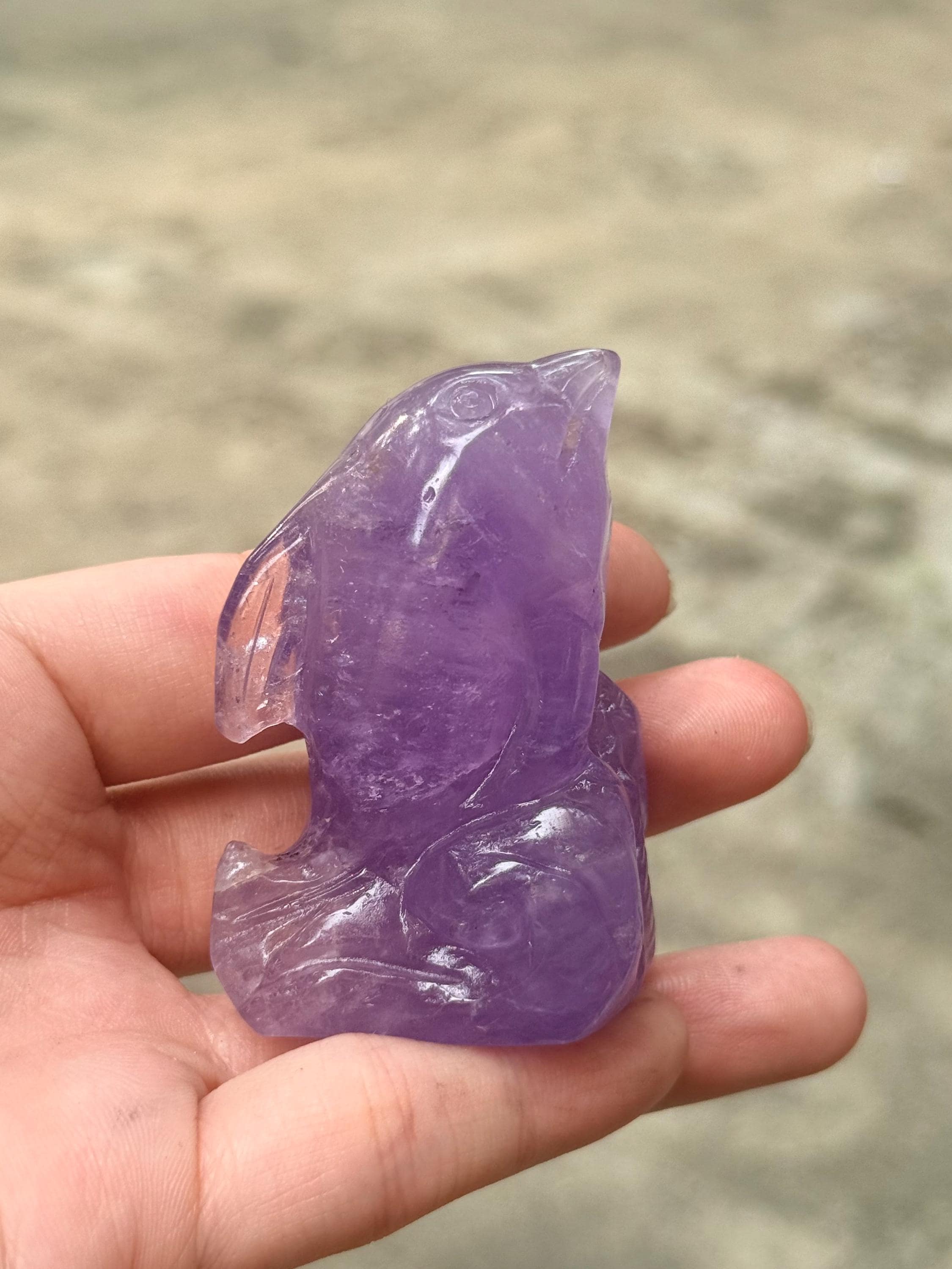 Amethyst Dolphin Figurine, Small Crystal Animal Carving, Beach House Decor, Ocean Lover Gift