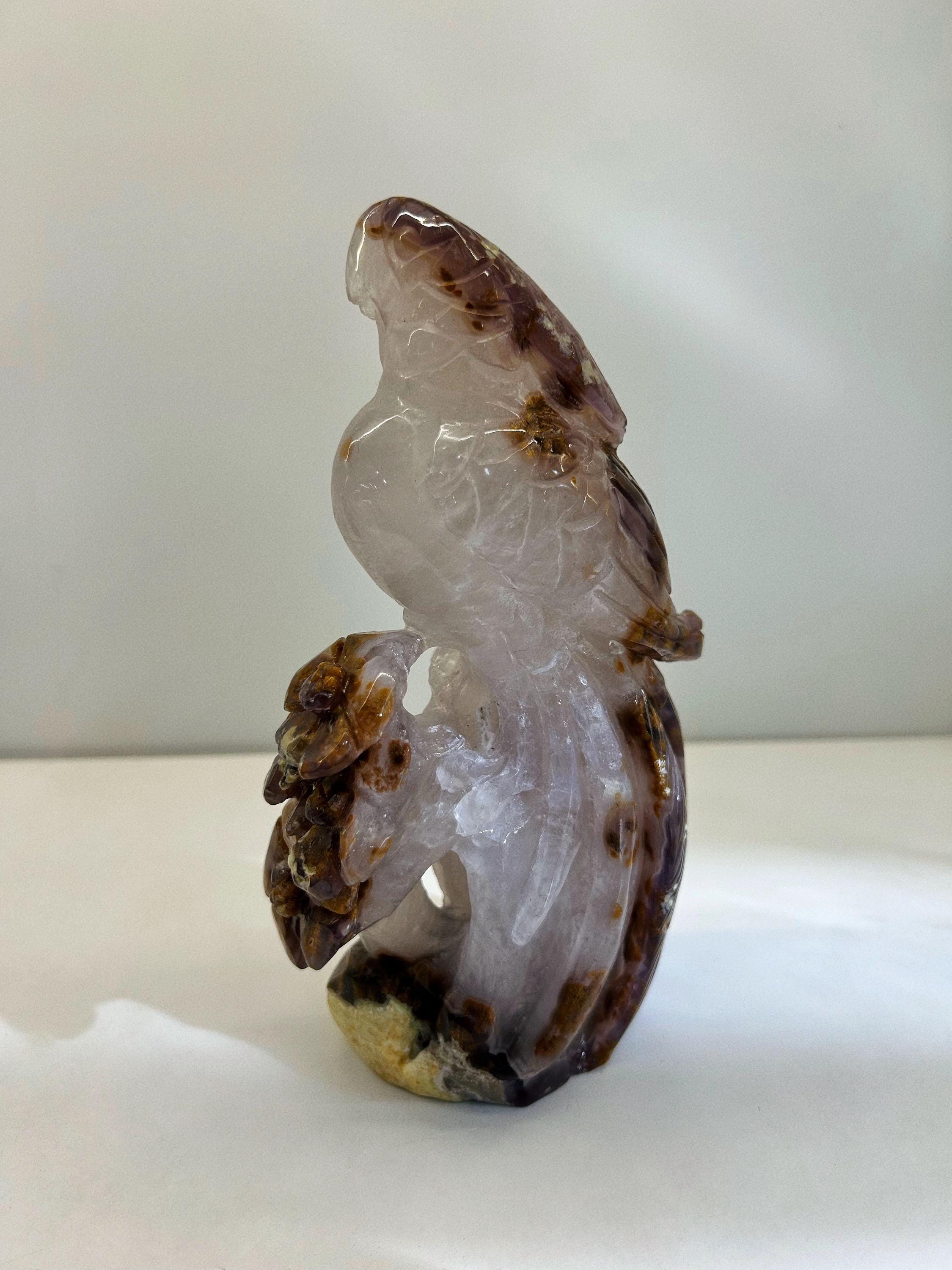 Crystal Bird Carving, Natural Agate Geode Sculpture, Unique Free Spirit Totem, Home Office Decor, One of a Kind Gift